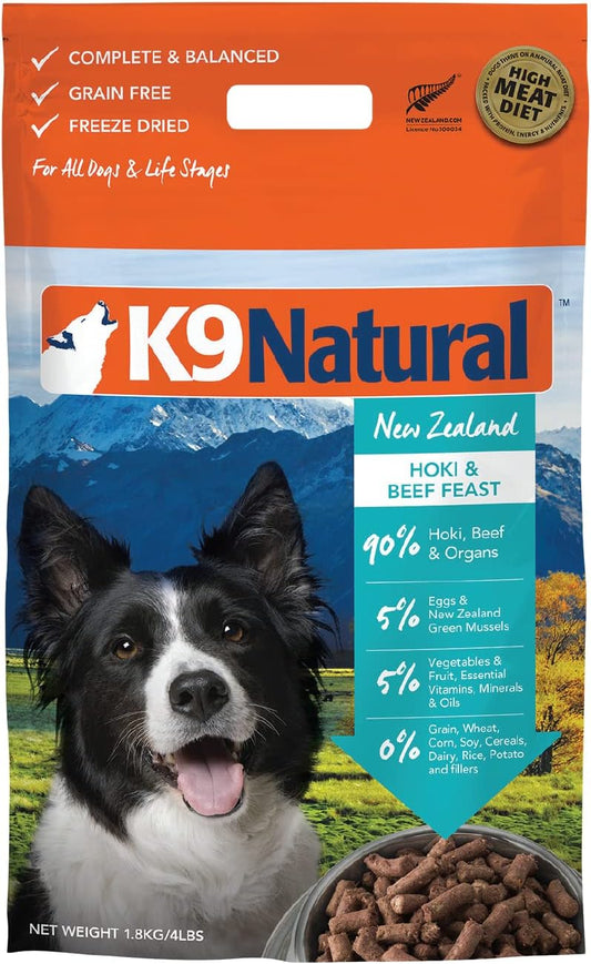 K9 Natural - Grain Free Freeze Dried Dog Food - Hoki & Beef, 4lb