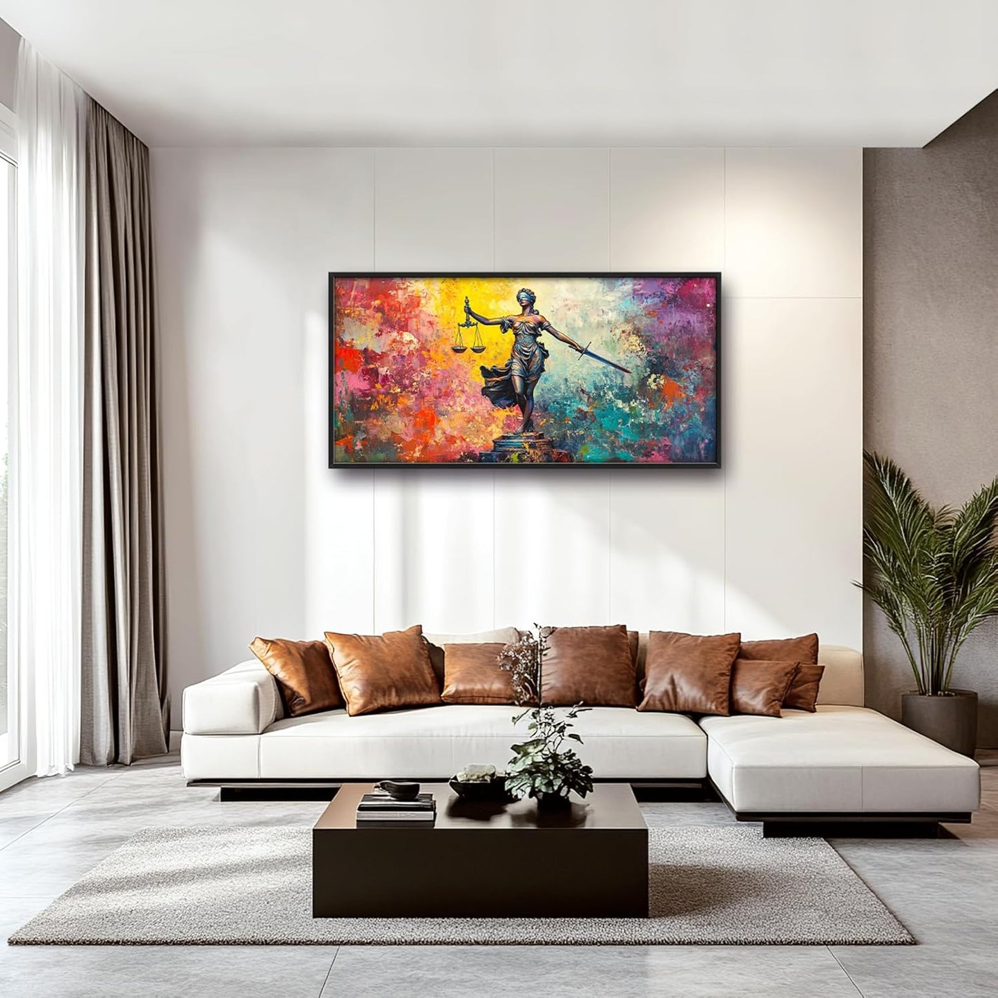 Extra Large Lady Justice Framed Wall Art for Living Room,Oversized Scales of Justice Pictures Wall Decor,Abstract Colorful Canvas Print Painting Modern Artwork Bedroom Office Bathroom 60L" x 30W"