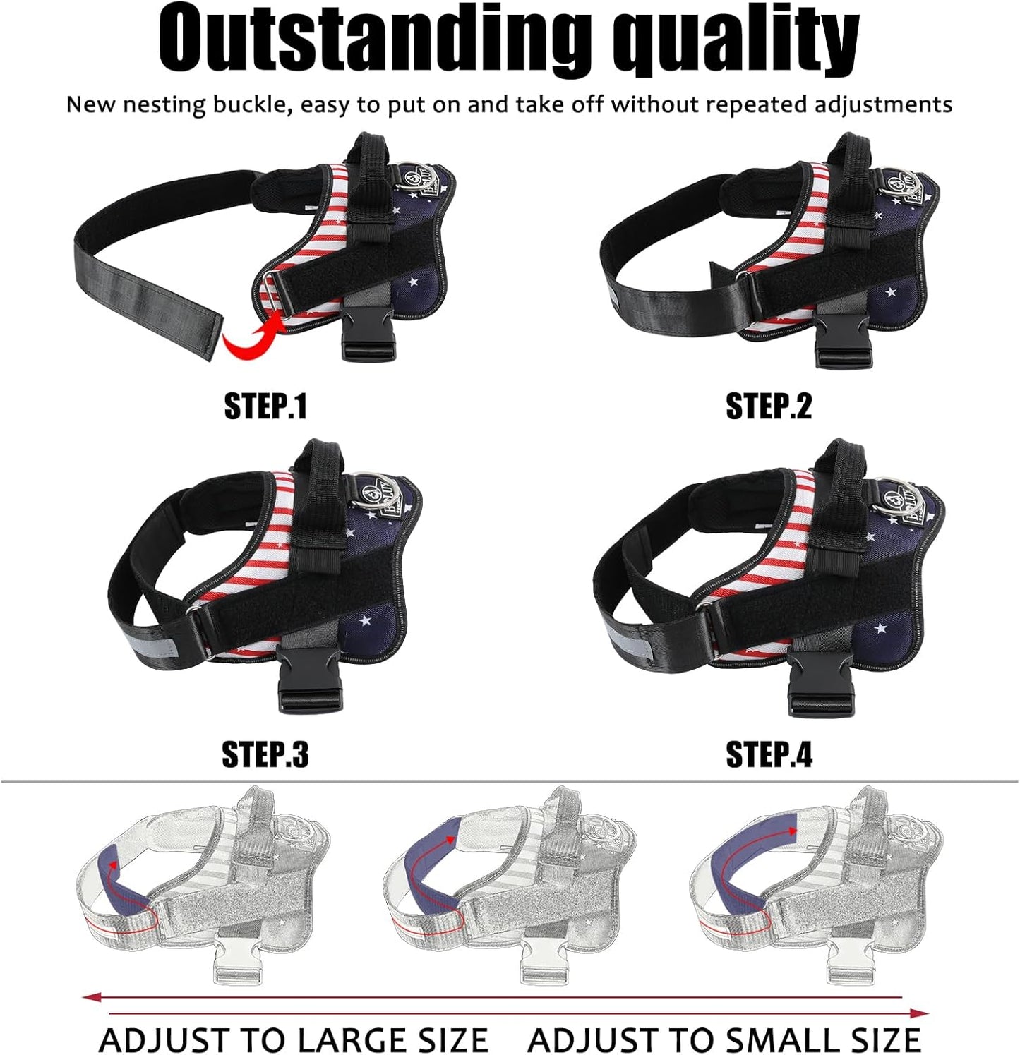 Bolux Dog Harness, No-Pull Reflective Dog Vest, Breathable Adjustable Pet Harness with Handle for Outdoor Walking - No More Pulling, Tugging or Choking (Flag, Medium)