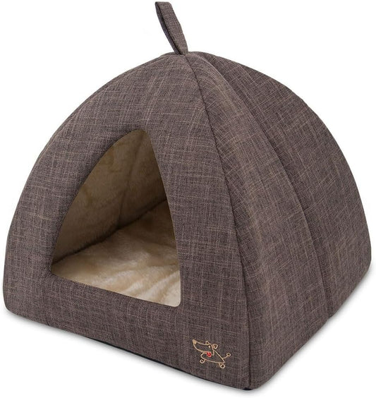 Best Pet Supplies Pet Tent-Soft Bed for Dog and Cat Brown Linen, 16" x 16" x H:14"