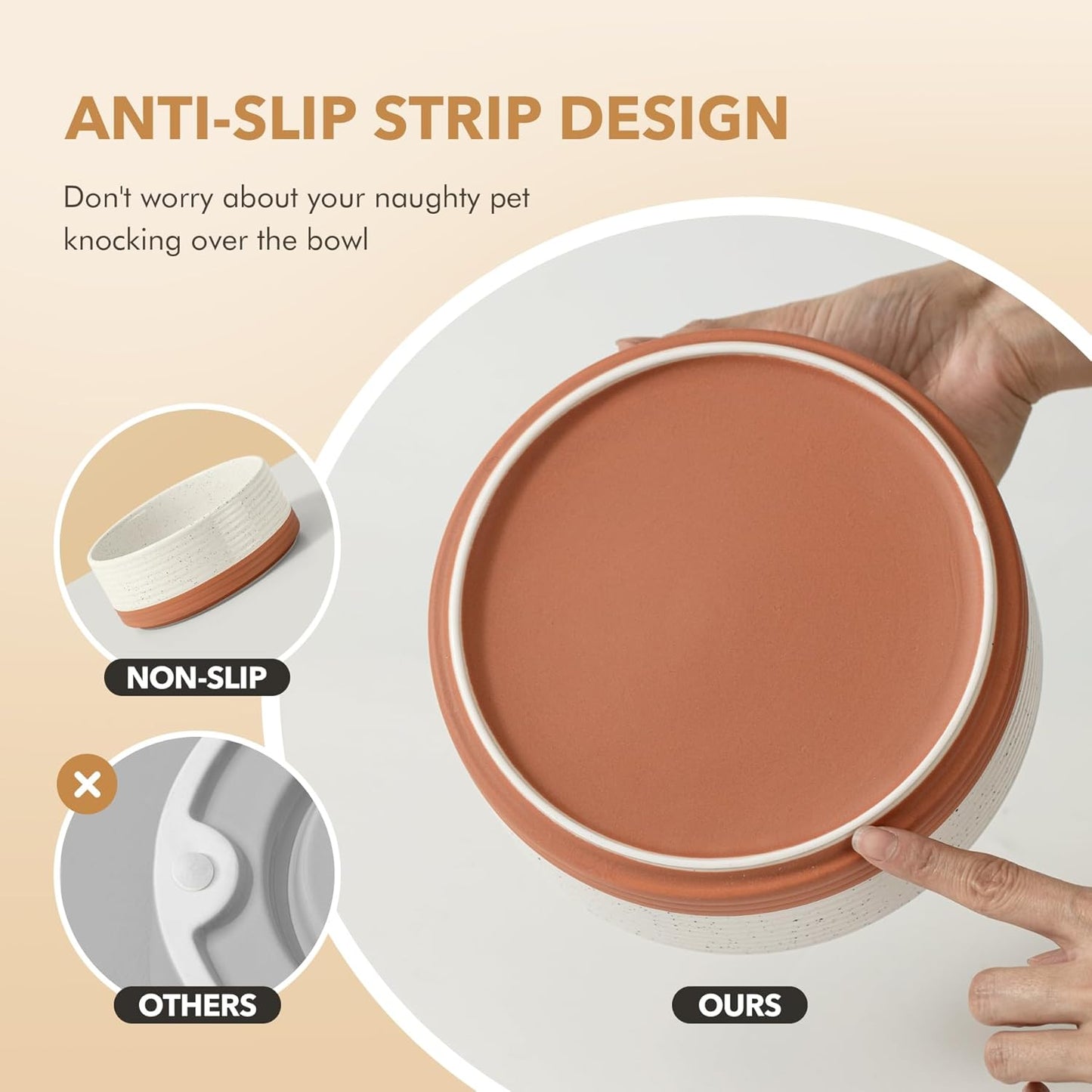 Ceramic 8.2inch Dog Bowl for Large Breed Dogs, Anti-Slip and Weighted Pet Food and Water Dishes(Single Bowl, Vanilla White)