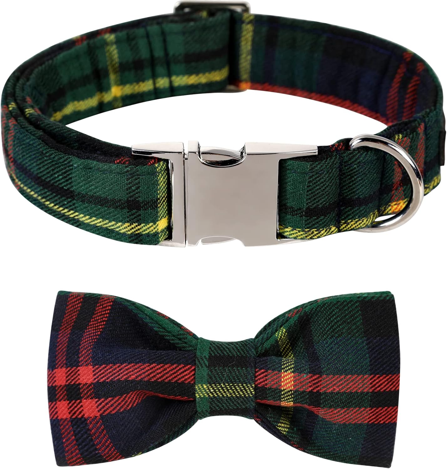 Lionet Paws Christmas Dog Collar with Bowtie Durable Adjustable Handmade Comfortable Bow Tie Dog Collar Green with Metal Buckle for Large Dogs,Girl Boy,Party,Festival,Holiday Style,Neck 16-24in