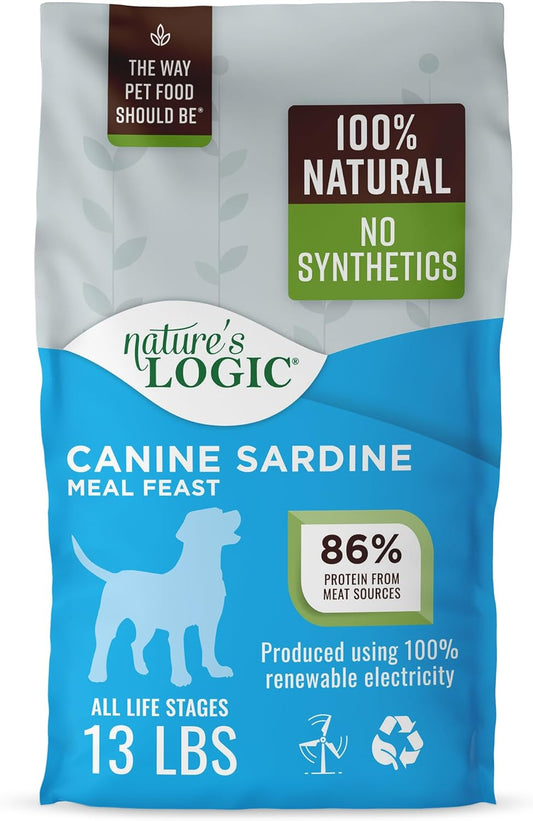 NATURE'S LOGIC Dry Dog Food - 100% Natural - No Synthetics - for All Ages, Sizes, Breeds - Free from Common Allergens, High Protein - Sardine Meal Feast, 13lbs