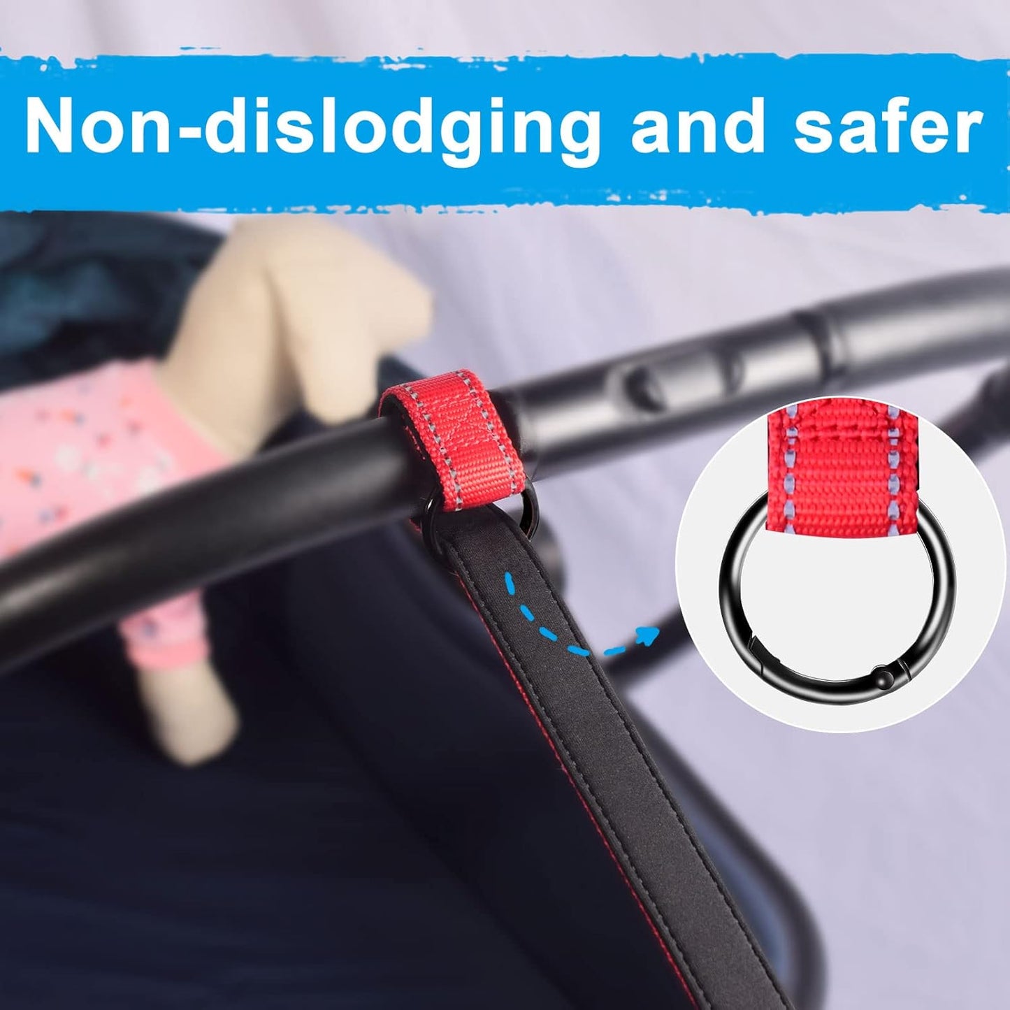 PetBonus Short Dog Leash, Safety Wrist Strap for Retractable Dog Leash, Reflective Design and Adjustable Soft Padded Handle, Extra Layer Security for Pet Stroller (Red) 1 Pack