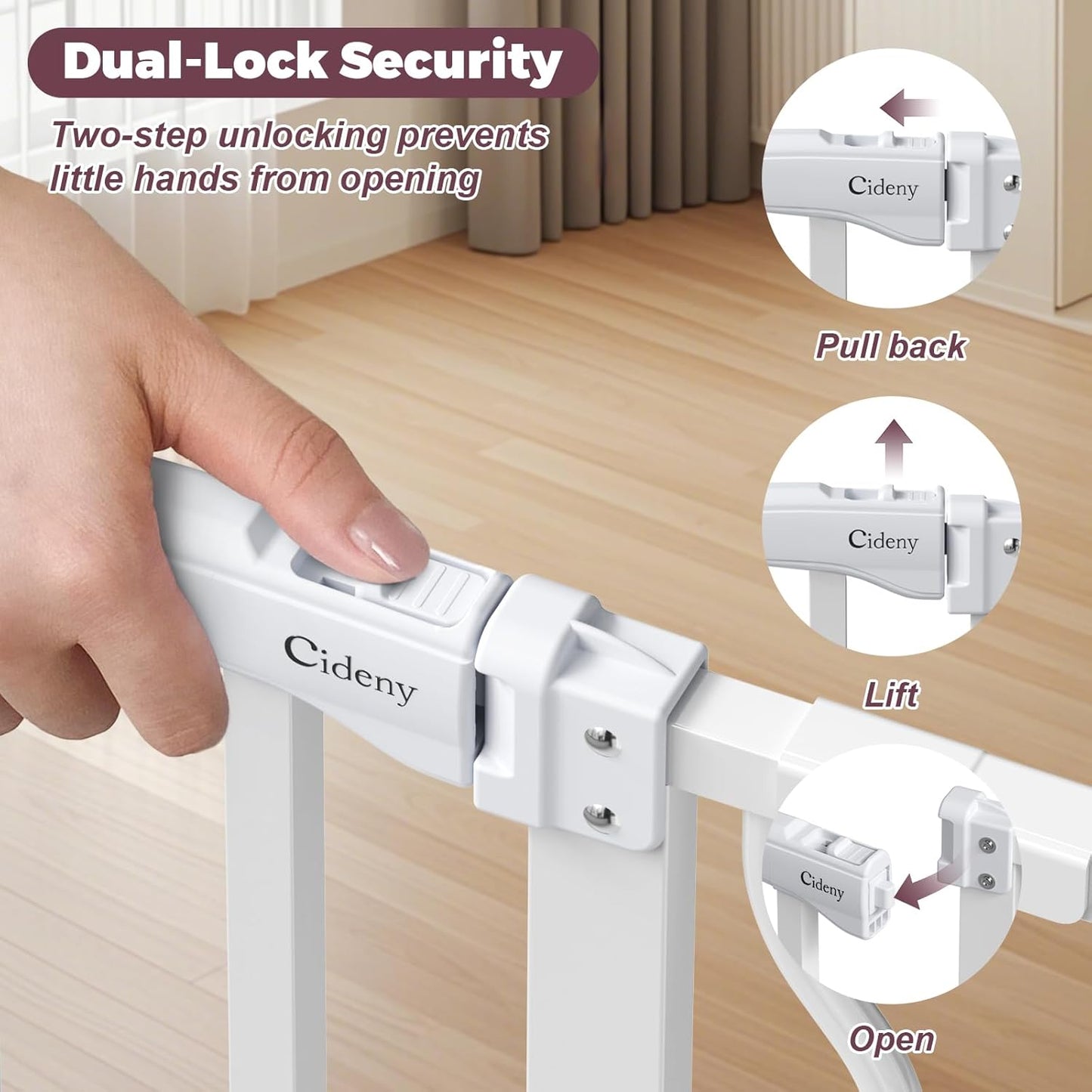 29"-45" Baby Gate for Stairs, Auto Close Stroller Friendly Dog Gate Indoor for Doorways, Pressure Mounted Baby Gate, Easy Walk Through Gate for Children & Pets, White
