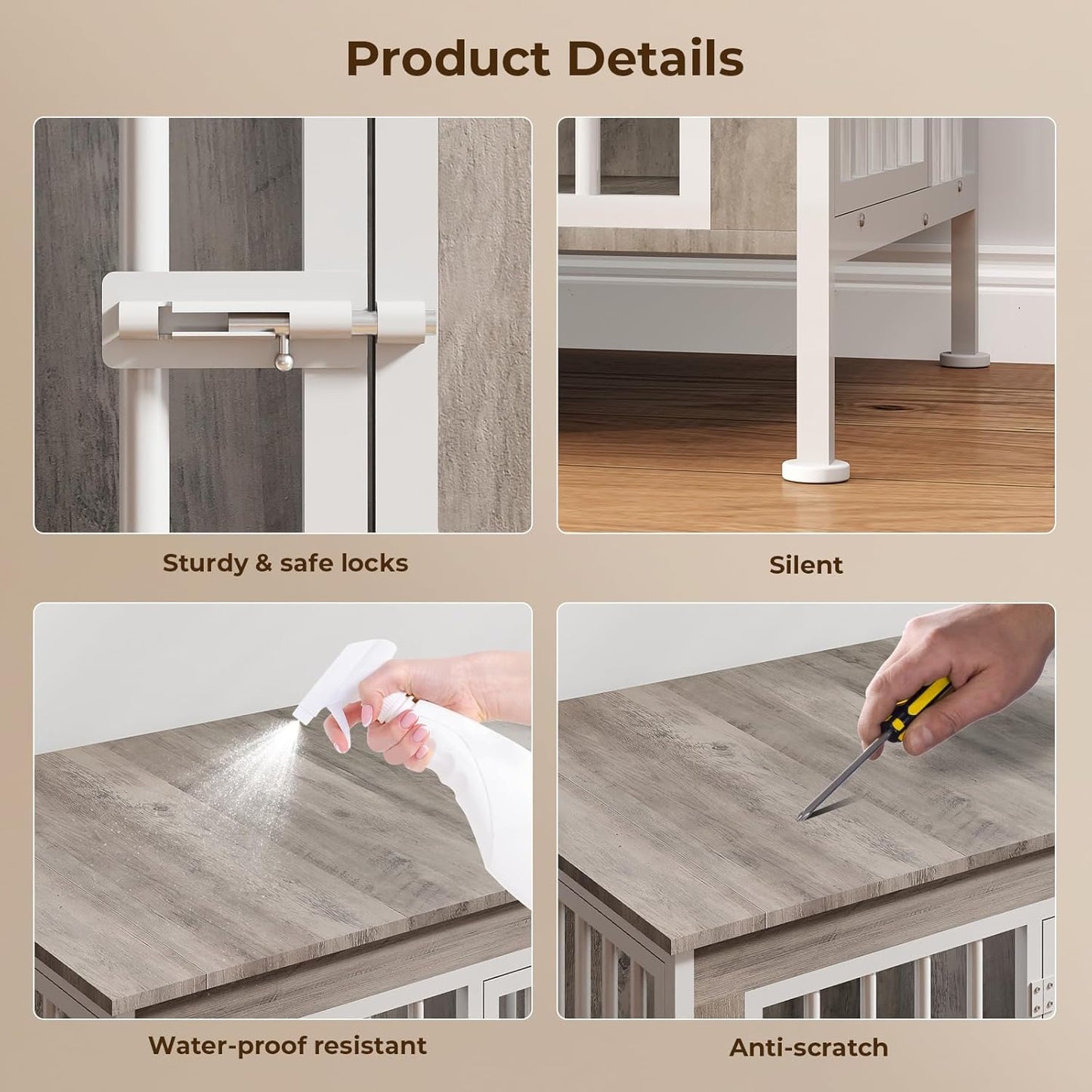 63 Inch Dog Cage Furniture for 2 Large/Medium Dogs with Removable Divider, Extra Large Double Doors Dog Kennel, XXL Thick Wooden Dog cage Furniture, Durable and Sturdy, Beige