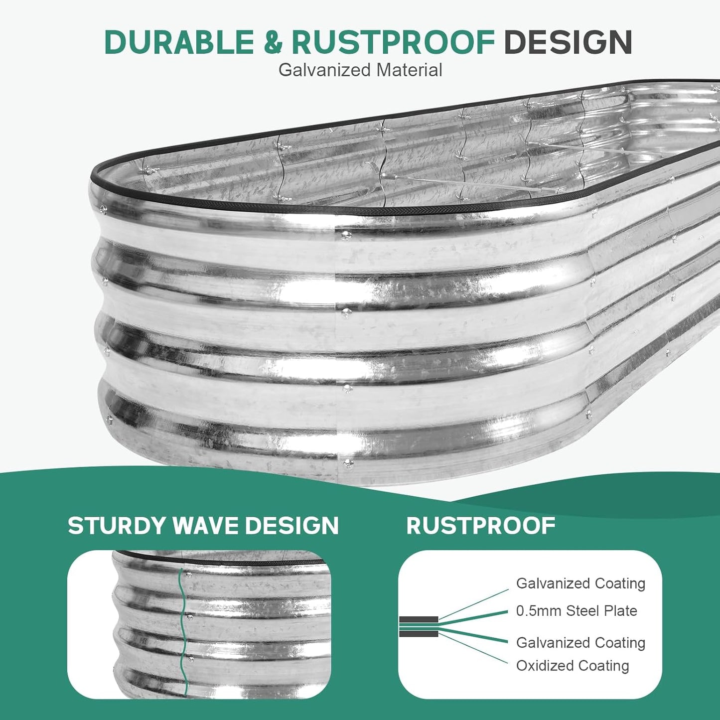 Galvanized Raised Garden Bed - 8×2×1ft Planter Raised Beds for Gardening | Oval Metal Garden Planter Box with Safety Edging and Bracing Rods for Vegetables Fruits and Flowers - Silver