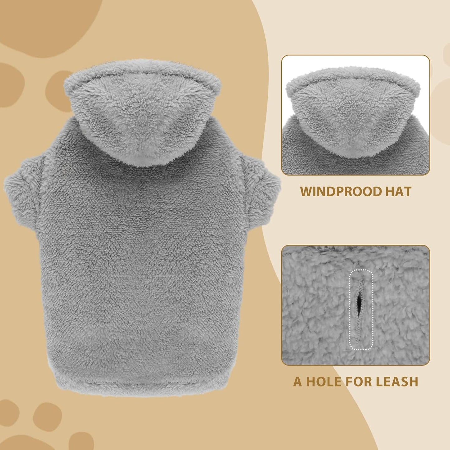 Fuzzy Dog Sweaters for Small Dogs Dog Hoodie Pet Clothes Warm Soft Cozy Coats Hooded Sweatshirt Fleece Small Pet Hoodies Sweater(Grey-XS)