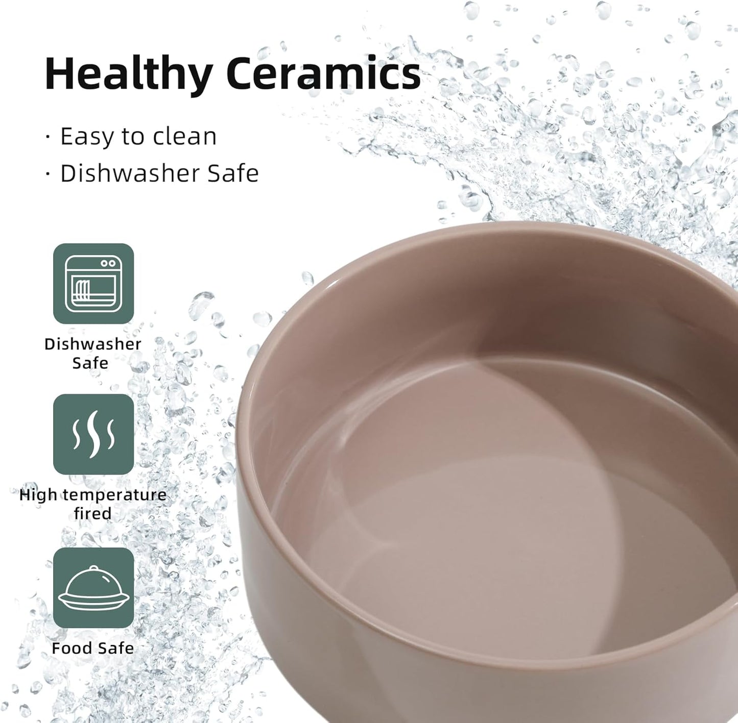 Ceramic 7.3inch Dog Bowl, Food and Water Bowl for Medium Breed Dog, Pet Feeder for Replacement (Single Bowl, Brown Coffee)