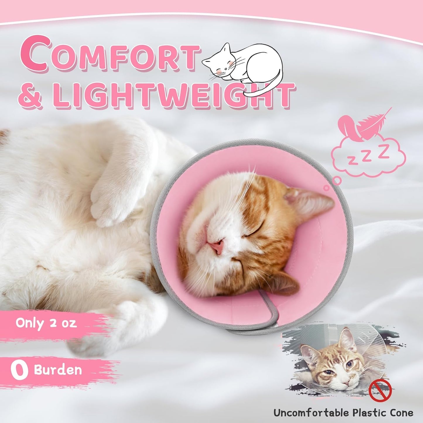 Cat Cone Collar Soft to Stop Licking, Adjustable, Foldable Lightweight Kitten Cones After Surgery Recovery for Cats & Kittens, Cat Cone Alternative (Solid Pink, M)