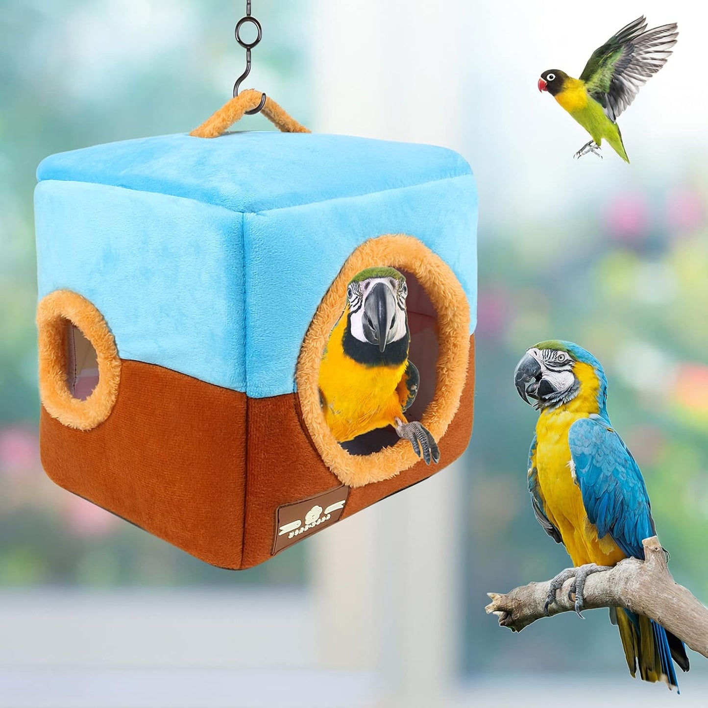 Large Size Parrot Nest House - Winter Warm Bird Snuggle Hut Hanging Birds House Cage Hideaway Cave Bed for Large Birds Amazon Parrots African Grey Cockatoos Macaws