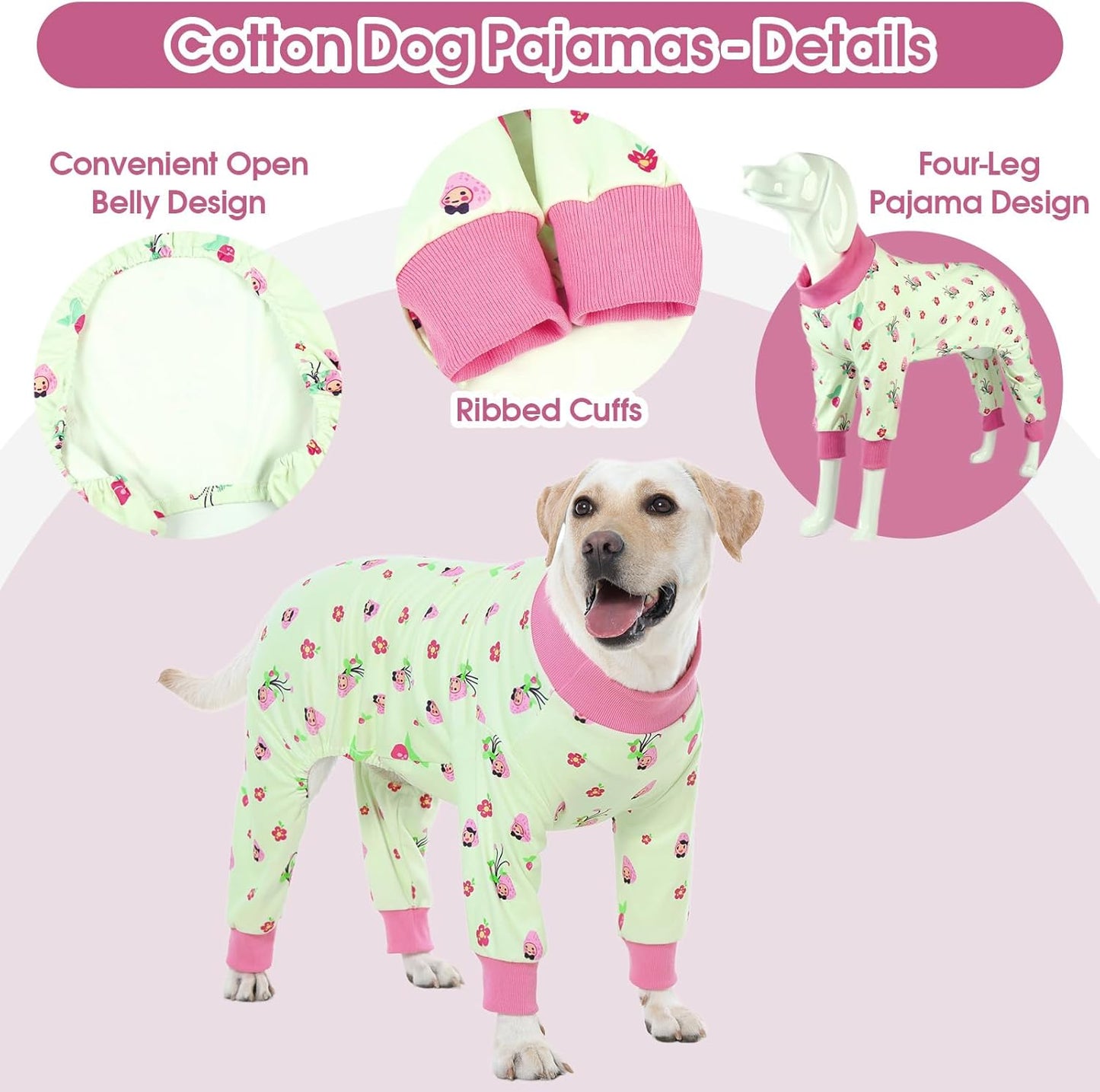 4-Legged Dog Pajamas for Medium & Large Dogs - Soft Cotton Dog Pjs Onesie with 4-Way Stretch, Cozy Breathable Pet Sleepwear for Cold Weather & Indoor Lounging - Green M