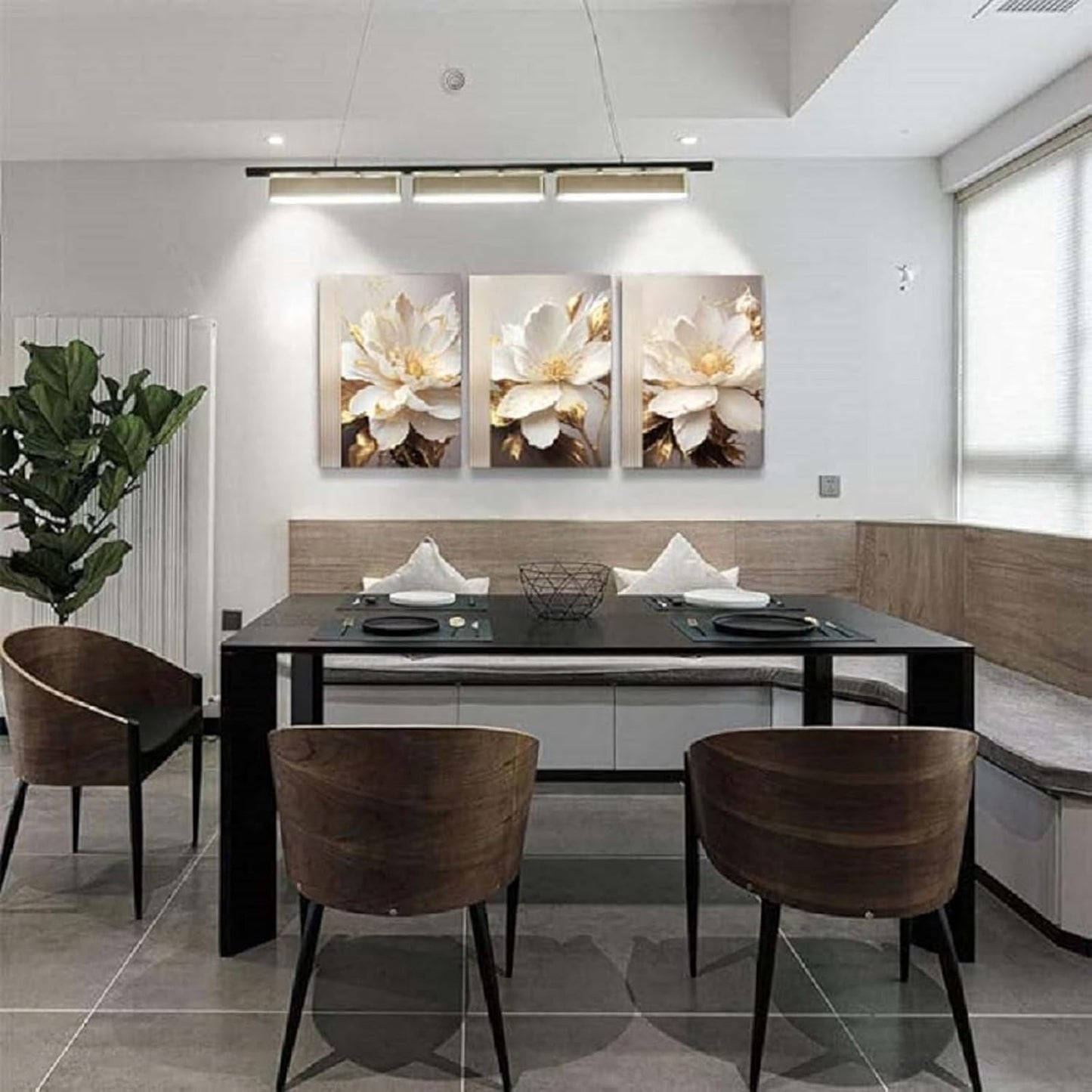 Yxbhhym Bathroom Wall Art White Flower Canvas Wall Art for Living Room Bedroom Wall Decor Floral Picture for Kitchen Hallway Home Decorations Framed Posters Prints 3 Piece