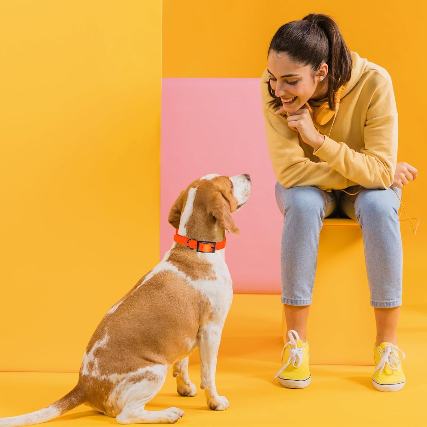 Dogline Biothane Waterproof Dog Collar Strong Coated Nylon Webbing with Black Hardware Odor- Proof for Easy Care Easy to Clean High Performance Fits Small Medium or Large Dogs, Hunter Orange