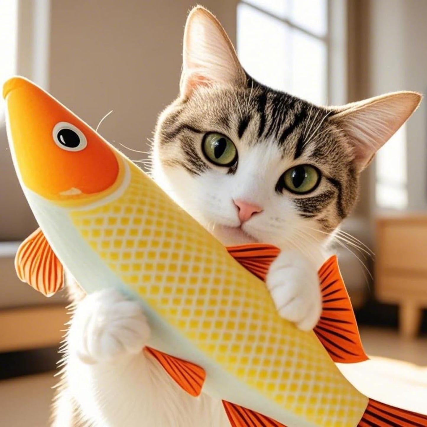 Cat Toys for Bored Indoor Adult Cats - Catnip Toys for Mental Stimulation, Interactive & Durable Kicker Toys for Solo Play, Best for Lazy Or Senior Cats (Yellow)