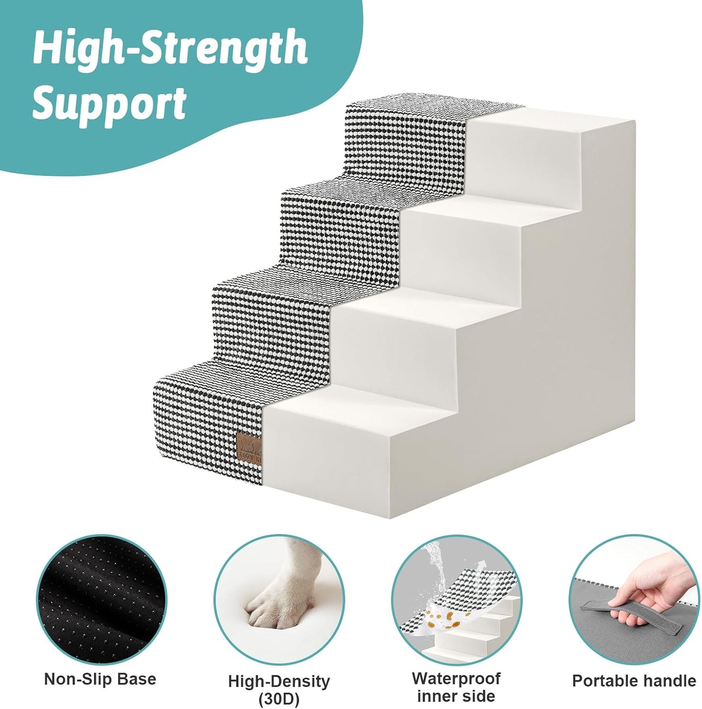 Dog Stairs for Small Dogs, 4 Tier Wider Pet Stairs for Couch and Beds, 17.7" H Non-Slip Dog Steps for Old Cats, Puppy, Small Medium Dogs, 17.7x23.6x17.7 inch, White Black