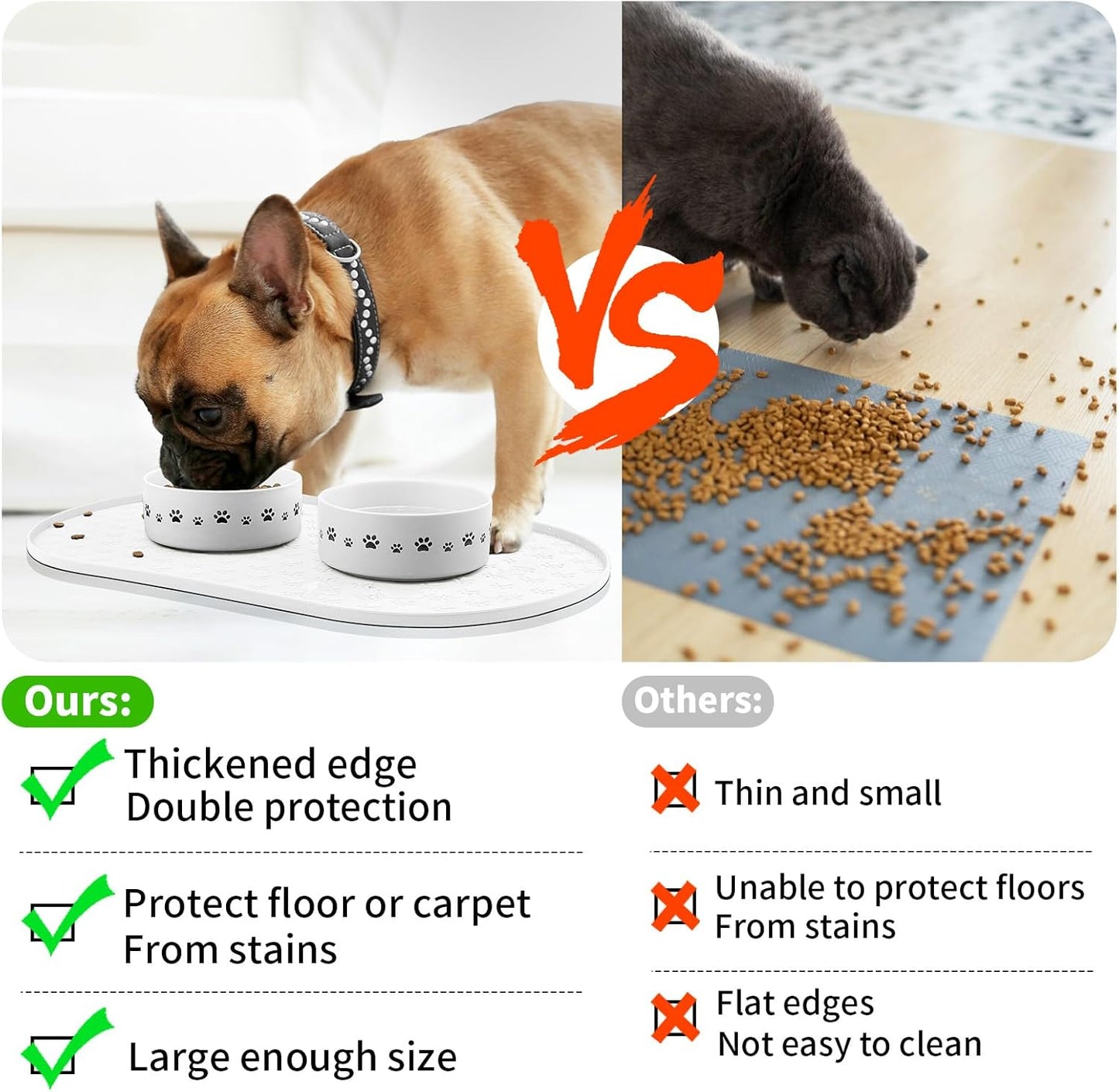 KPWACD Pet Placemat for Dog and Cat, Anti-Slip Waterproof Dogs Feeding Bowl Mat Prevent Food and Water Overflow, Silicone Puppy Dish Mats Suitable for Small Medium Big Pets, White, 19" * 12"
