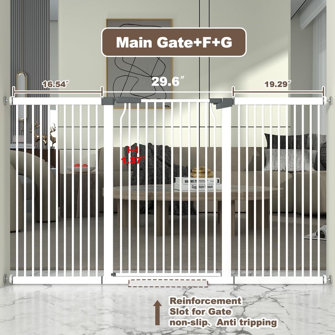 41" Extra Tall and Wide Baby Gate, 65.8-68.5'' Wide Pet Cat Gate for Doorway, Extra Wide Pressure Mounted Child Door with Expansion Kit, Metal Safe Gate, Tall Dog Gate, White