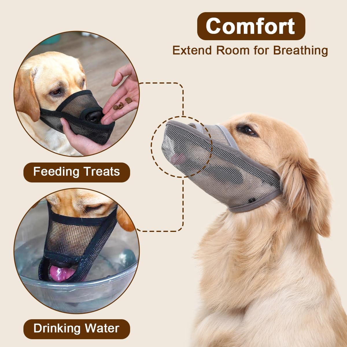 Crazy Felix Nylon Dog Muzzle for Small Medium Large Dogs Poodle Labrador Golden Retriever Doberman, Air Mesh Breathable and Drinkable Pet Muzzle for Anti-Biting Chewing Scavenging(Black,L)