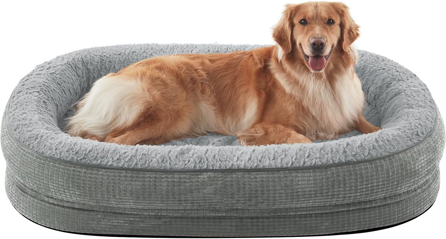 JOEJOY Orthopedic Dog Bed for Extra Large Dogs, Egg-Crate Memory Foam Pet Bed with Bolster Sides, Waterproof Lining, Removable Washable Cover & Non-Slip Bottom, Light Grey