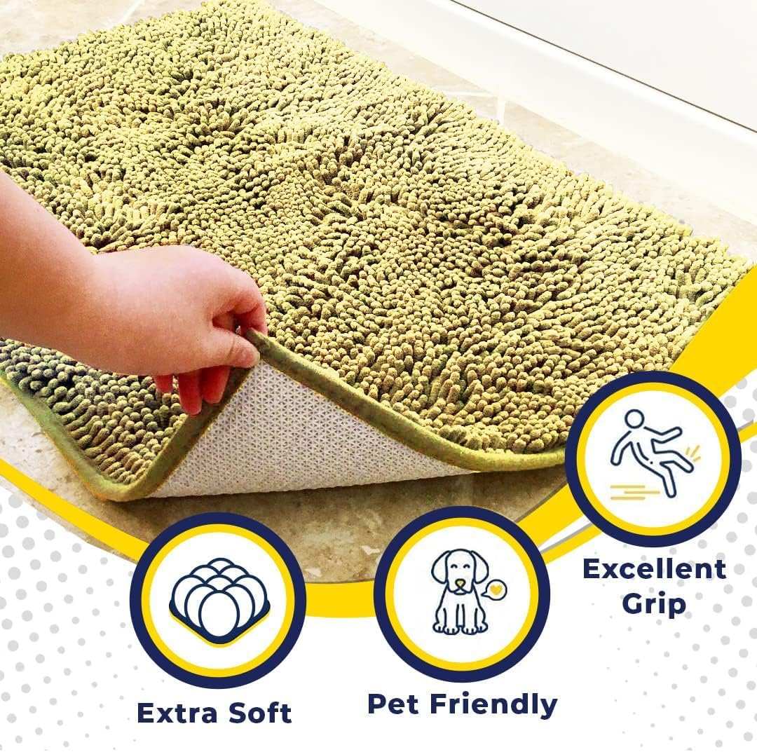Muddy Mat® AS-SEEN-ON-TV Highly Absorbent Microfiber Door Mat and Pet Rug, Non Slip Thick Washable Area and Bath Mat Soft Chenille for Kitchen Bathroom Bedroom Indoor and Outdoor - Yellow 36" x 120"