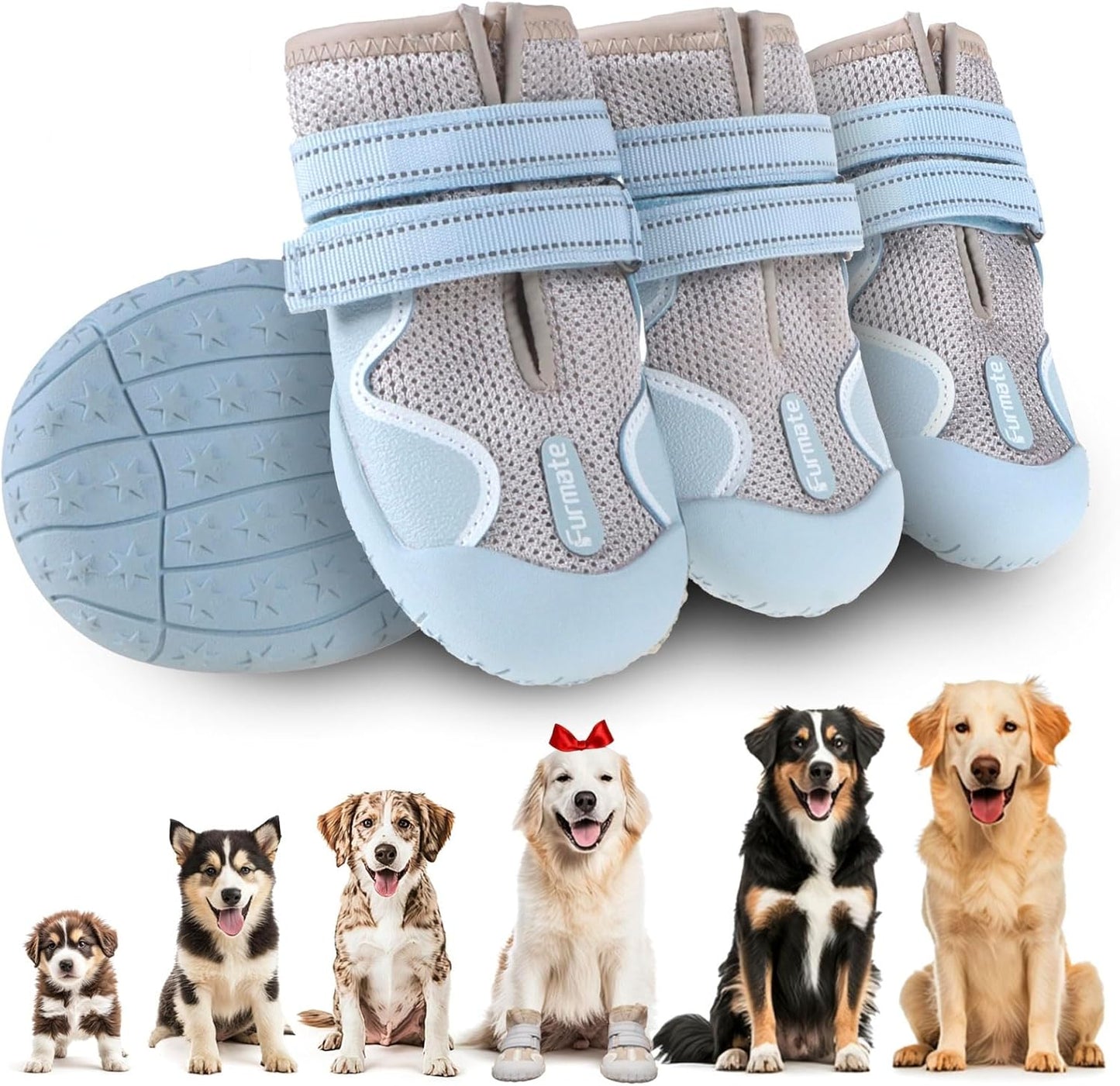 Dog Shoes for Large Small Medium Dogs, Breathable Mesh Dog Boots & Paw Protectors for Summer Hot Pavement Winter Snow, Waterproof Anti-Slip Dog Booties for Hiking Hardwood Floors(Blue-Beige3)