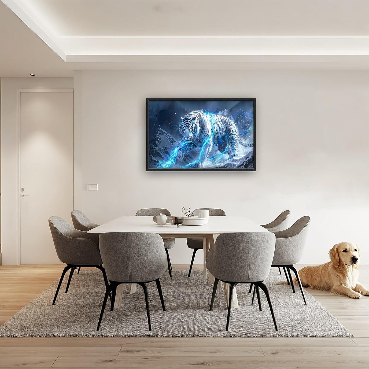 Quorin White Tiger Large Wall Art Wild Animal Pictures Lightning Tiger Wall Decor Snowy Mountain Canvas Print Painting Artwork for Bathroom Living Room Bedroom 36L x 24W