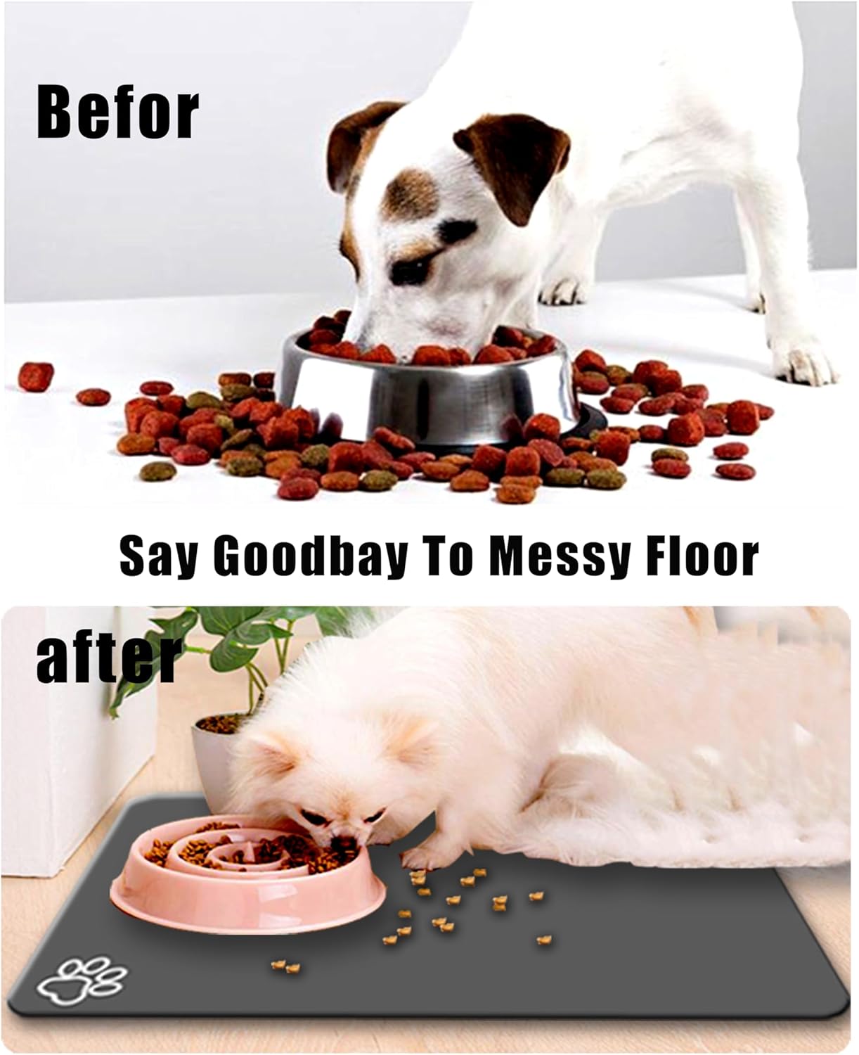 Large Pet Feeding Mat,Super Absorbent Pet Mat,Quick Dry Cat & Dog Water Dispenser Mat,No Stains Non Skid Pet Food Mat for Food and Water Bowl,Easy to Clean Pet Placemats(40"x32",Dark Grey)