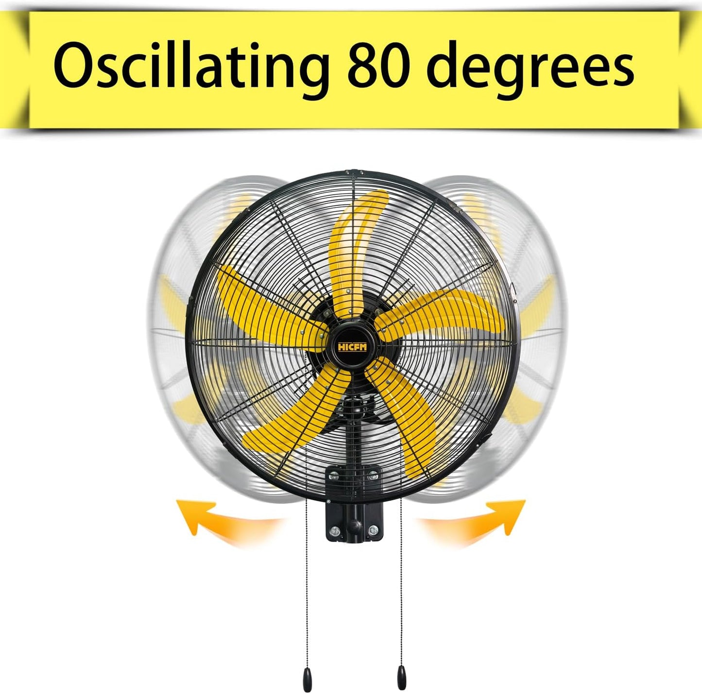 HiCFM 20" Oscillating Wall Mount Fan, 5000 CFM High Velocity Industrial Wall Mounted Heavy Duty Shop Fans with 3 Speed Settings 80° Oscillation for Commercial Garage Warehouse workshops Factory