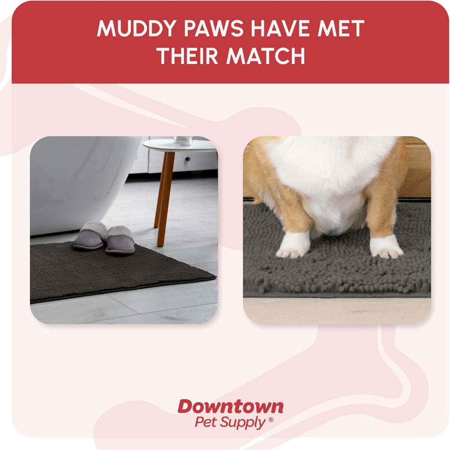 My Doggy Place Microfiber Dog Mat for Muddy Paws, 31" x 20" Ash - Absorbent and Quick-Drying Dog Paw Cleaning Mat, Washer and Dryer Safe - Non-Slip Rubber Backed Dog Floor Mat, Medium