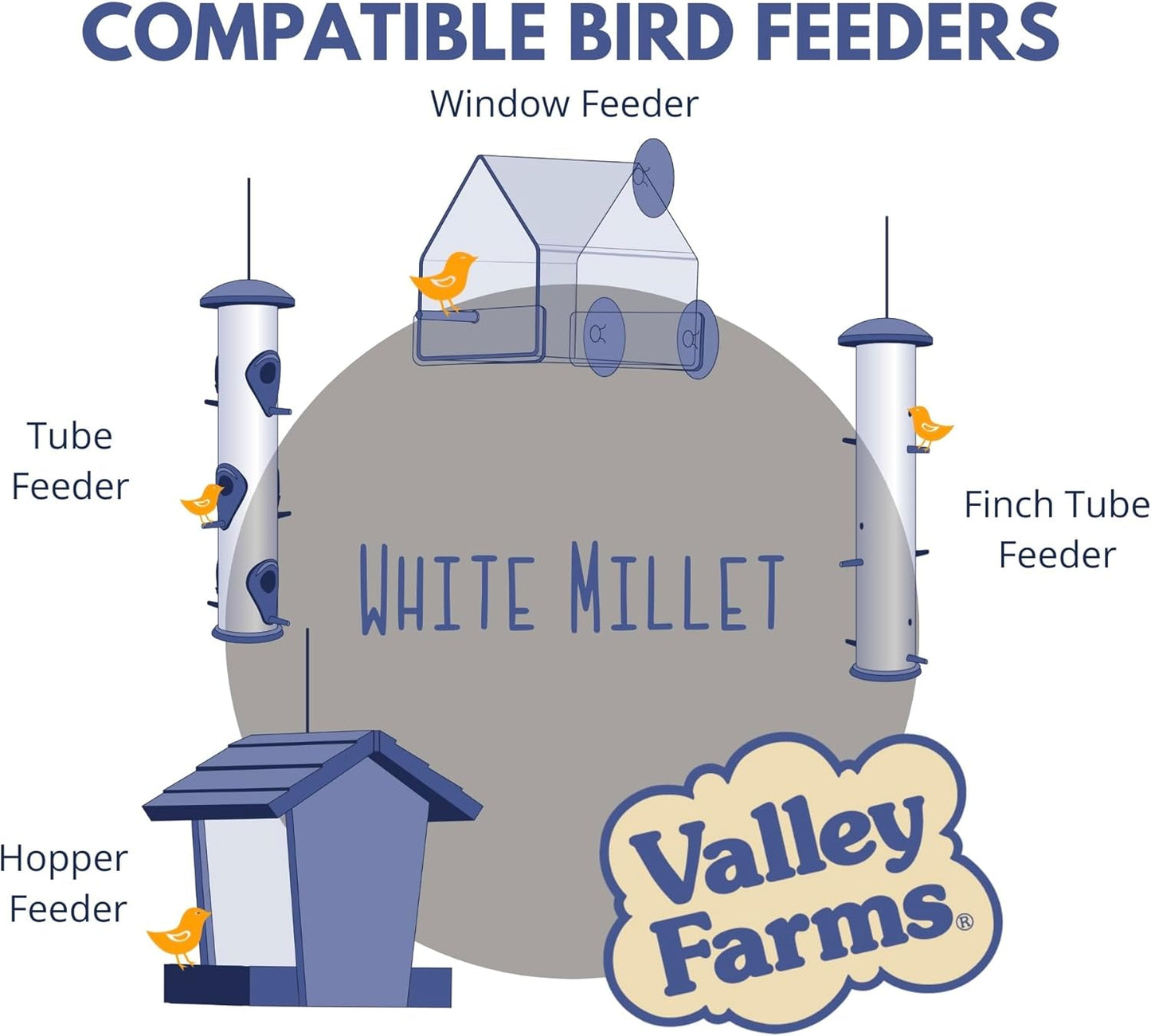 Valley Farms White Millet Wild Bird Seed (5LB) for Outside feeders, White proso Millet, Bird Watcher Secret Wild Bird Food to Attract Colorful Painted Buntings in Southern USA