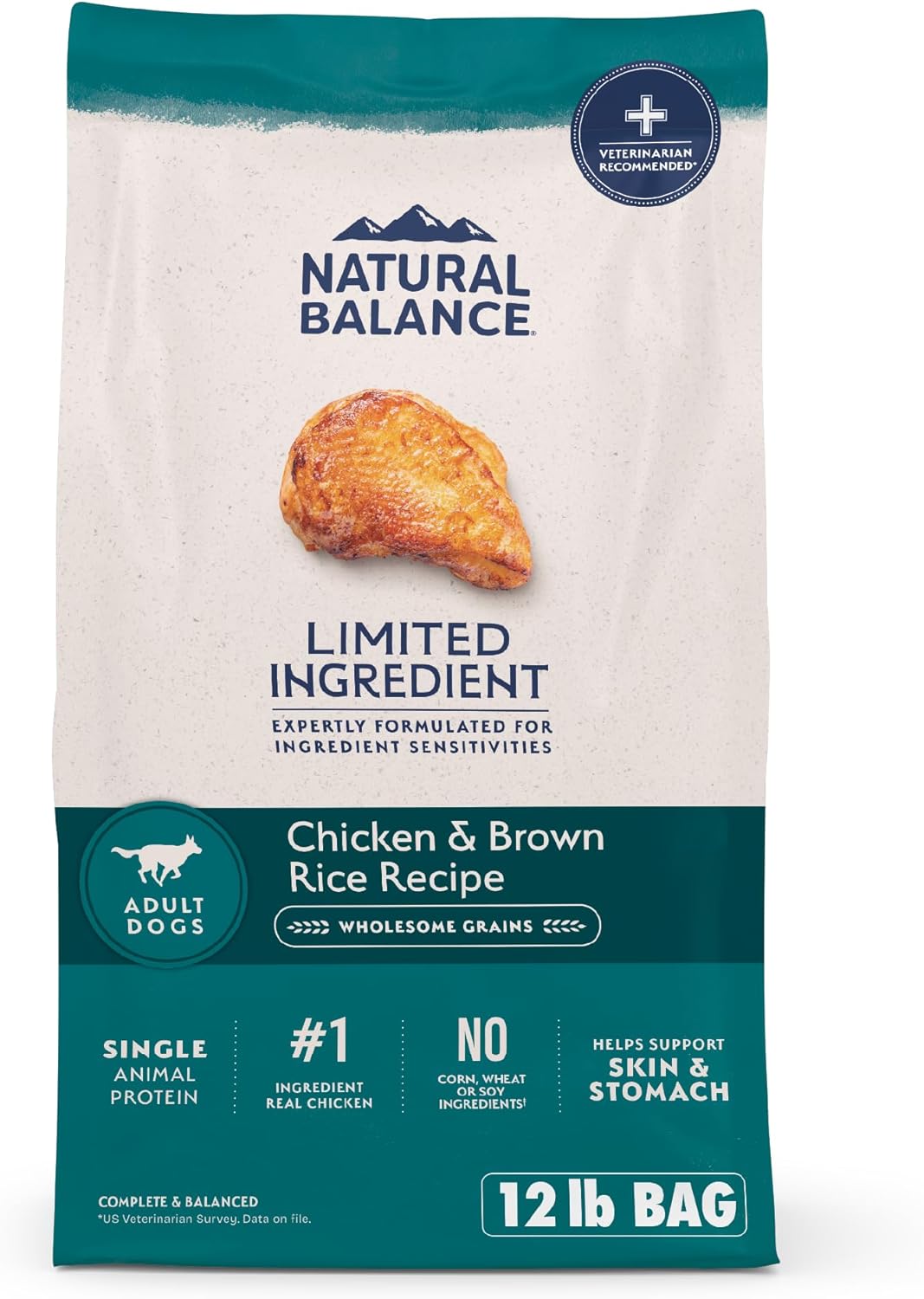 Natural Balance Limited Ingredient Adult Dry Dog Food with Healthy Grains, Chicken & Brown Rice Recipe, 12 Pound (Pack of 1)