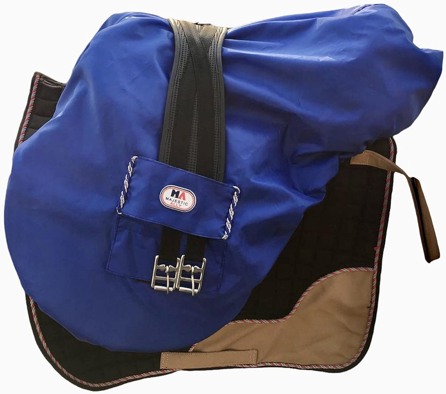 Majestic Ally Nylon Waterproof Fleece Lined Ride On English Saddle Cover-Multiple Color (Royal Blue)