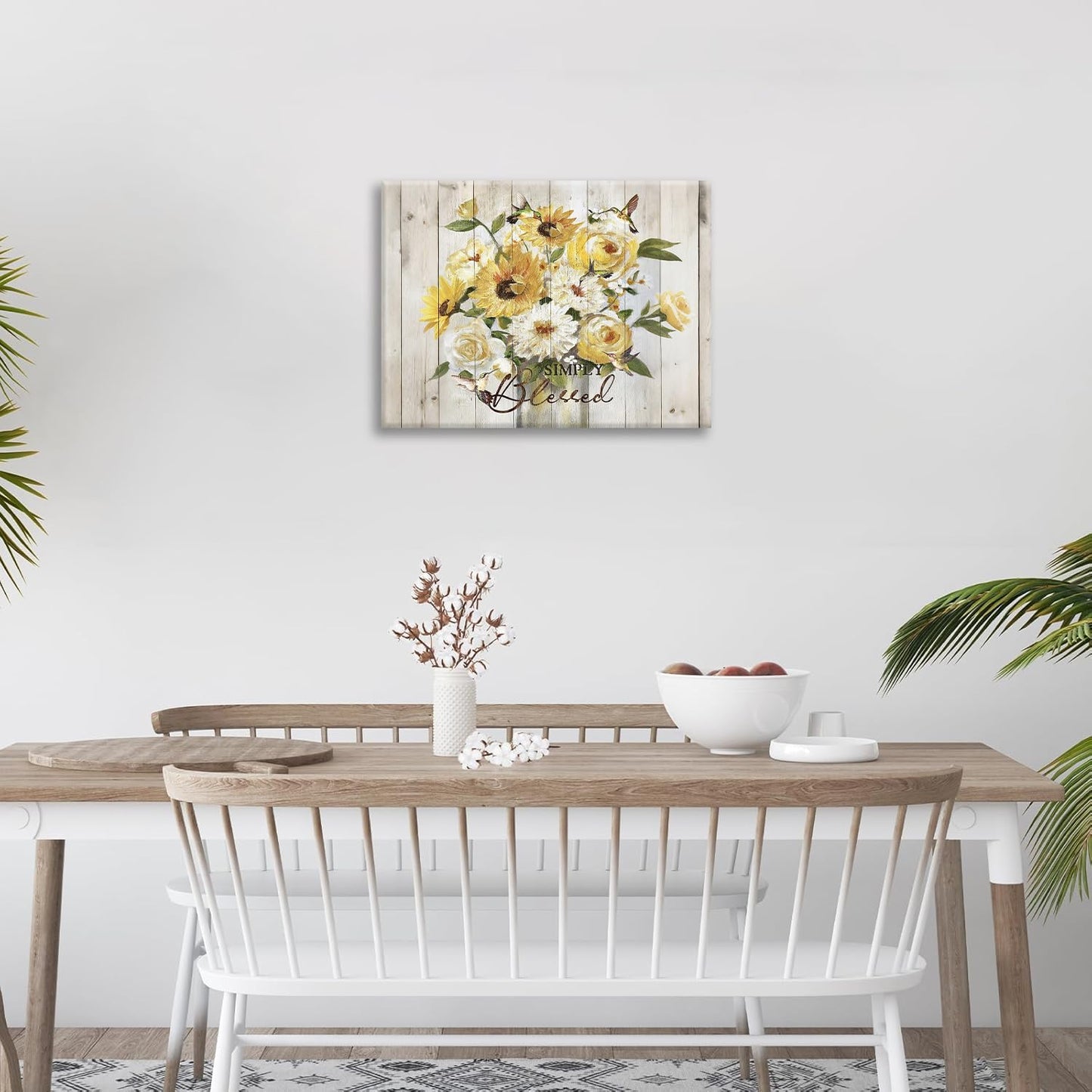 Sunflower Bathroom Pictures Wall Art, Simple Blessed Floral Bathroom Wall Decor, Flower Framed Painting Canvas Artwork for Bedroom Living Room Decorations 16"L x 12"W