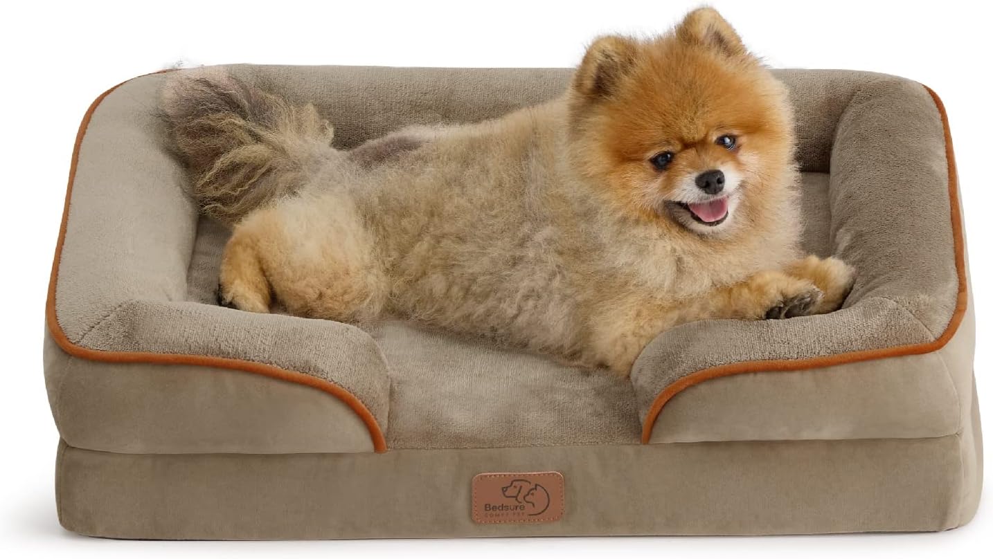 Bedsure Orthopedic Dog Beds for Small Dogs - Washable Small Dog Cat Bed Waterproof, Comfort Pet Couch Sofa with Washable Removable Cover, Pets Bed with Nonskid Bottom, Hazel, 24"