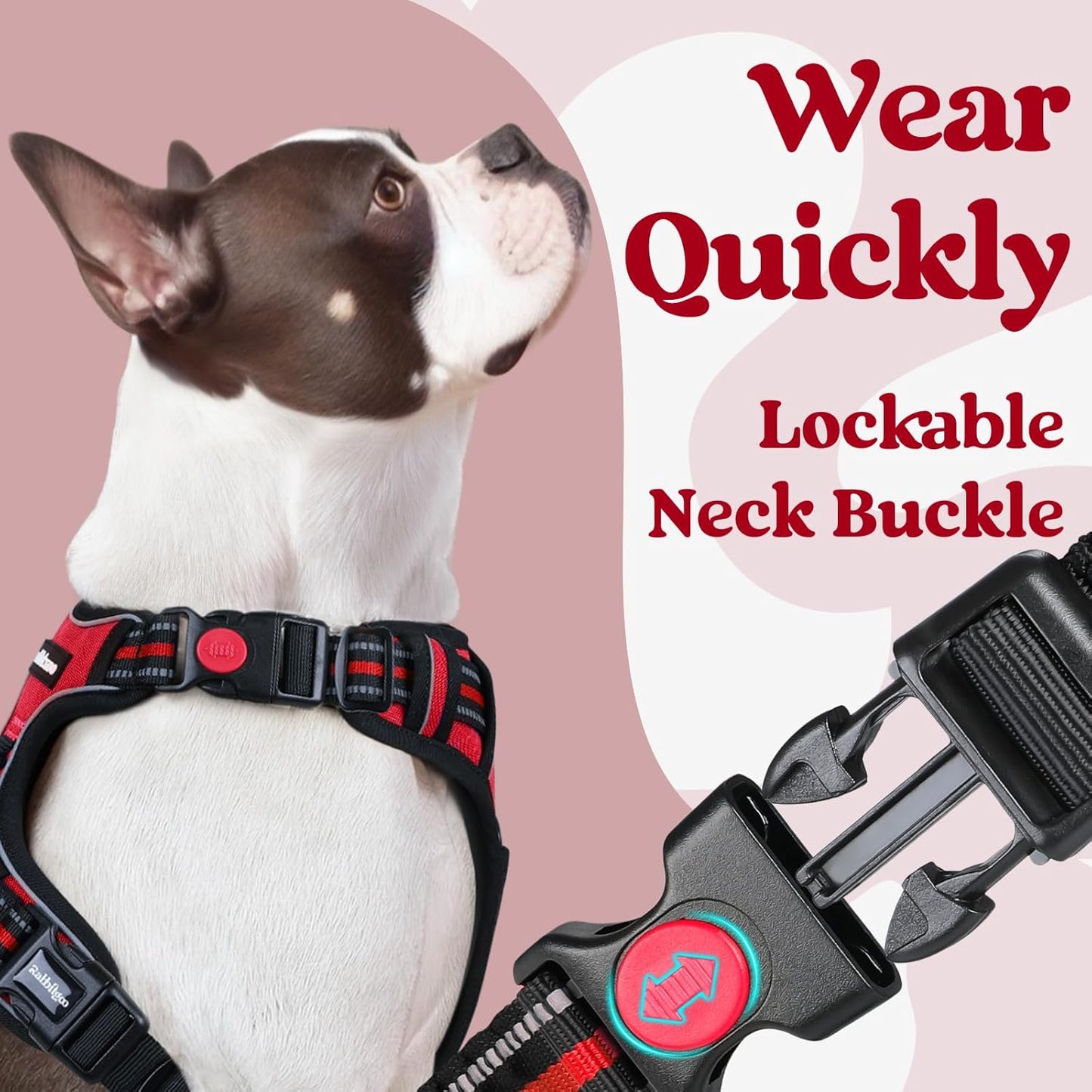 rabbitgoo Dog Harness Medium Sized, No Pull Pet Harness with 3 Buckles, Adjustable Soft Padded Vest with Control Handle, Walking Reflective Pet Vest for Medium Dogs, Red, M
