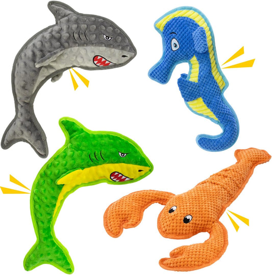 Dog Toy Squeak No Stuffing Toys, 4-Pack Toys for Small Medium Large Breed, Puppy Teething Interactive Toy to Keep Them Busy, Best Christmas Birthday Gift