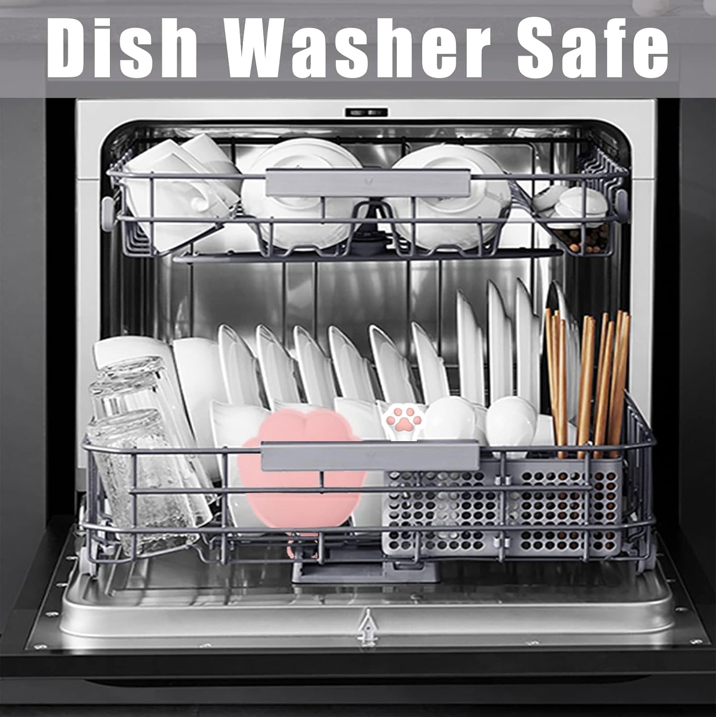 Meow&Woof Cover for Pet Can Food/Cat Wet Food Spoon/Lid for Dog Cans/Cute Paw Shape One Lid One Spoon Pack (Gray)