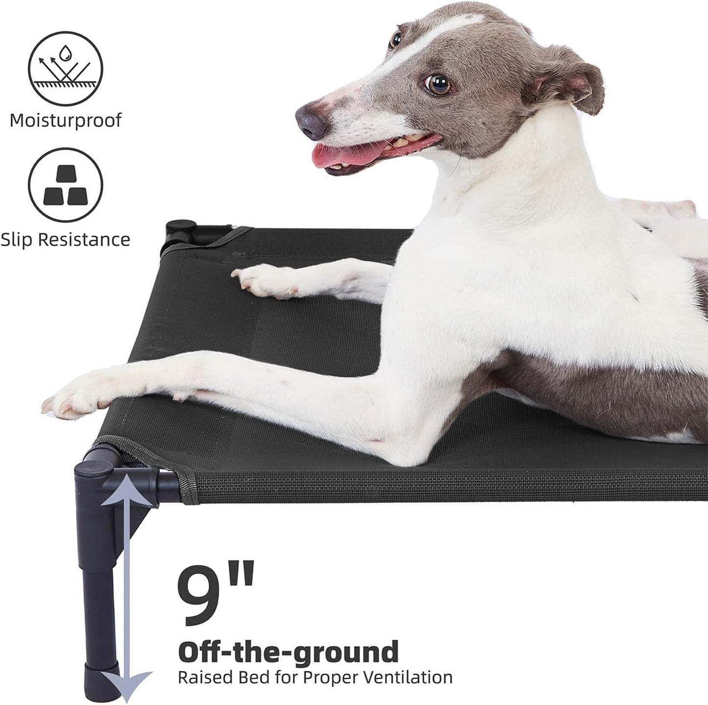 pettycare Elevated Outdoor Dog Bed - Dog Cots for Large Dogs XL, Heavy Duty Raised Cot Waterproof, Cooling Pets Bed with Washable Durable Teslin Mesh and Non Slip Feet, 49 Inches, Black