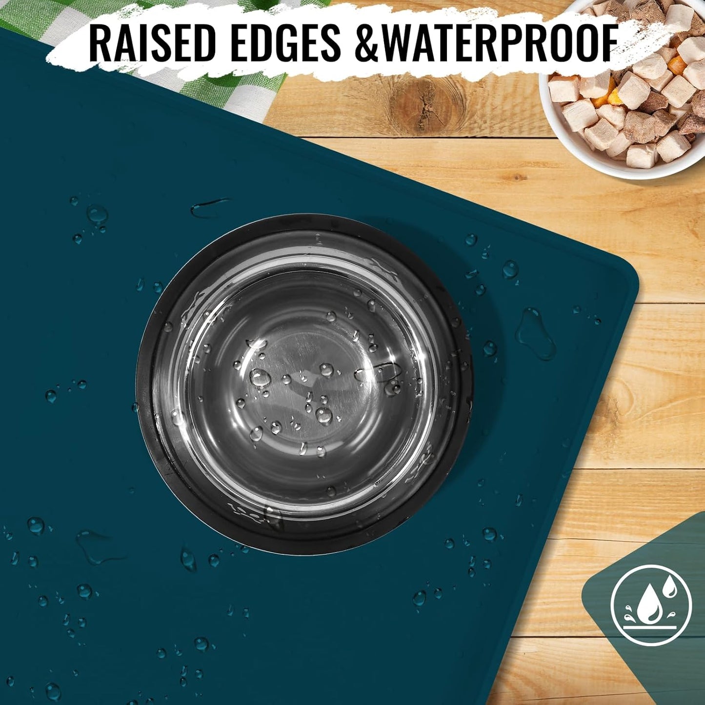 MateeyLife Dog & Cat Food Mat, Waterproof & Nonslip Silicone Feeding Mats for Dogs and Cats, Raised Edge Tray for Messy Drinkers, 22"x14", Navy