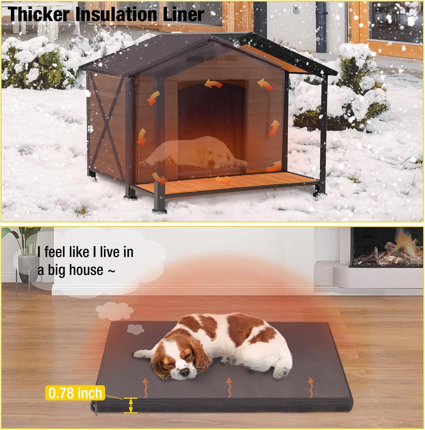 Aivituvin Outdoor Dog House with Chewproof Strong Metal Frame Insulated Outside Dog Kennel Weatherproof for Medium to Large Dogs, (41.5" L x 41.4" D x 34.1" H)