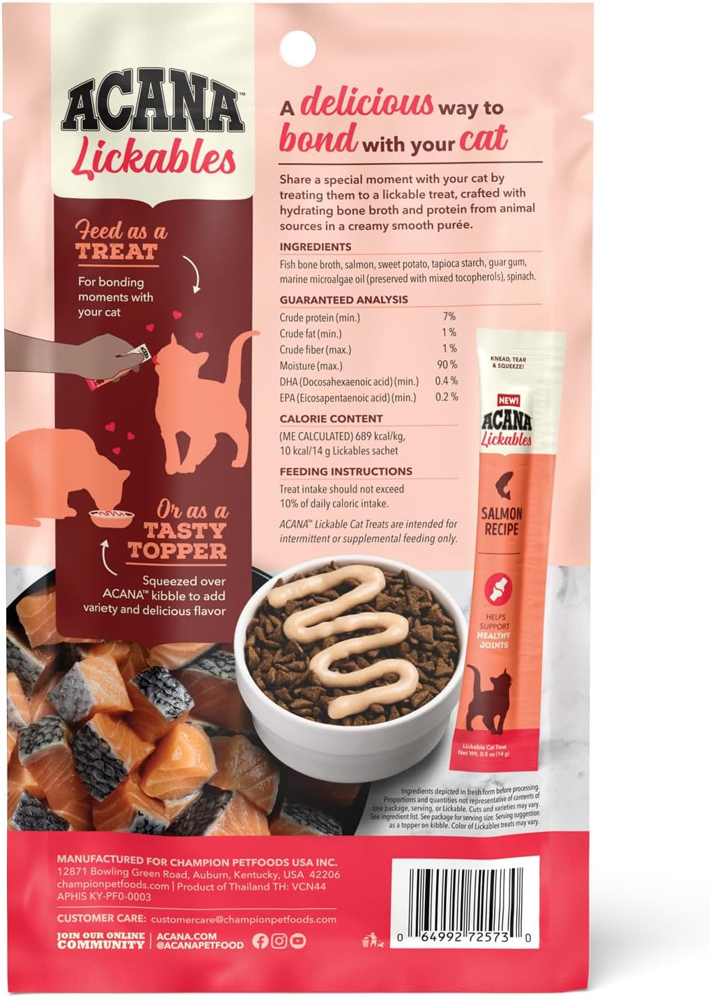 ACANA Lickables Cat Treats Salmon Recipe .5oz Tubes (5 Count)