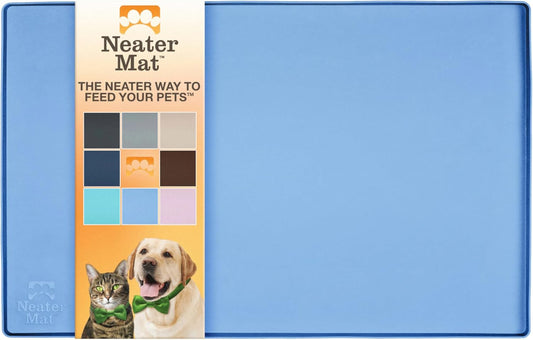Neater Pet Brands Neater Mat Pet Mats for Food and Water, Cat & Dog Bowl Mat Waterproof Silicone, Feeding Tray, Dog Food Mats for Floors, Placemat w/Raised Edge for Under Bowls, 16” x 10”, Light Blue
