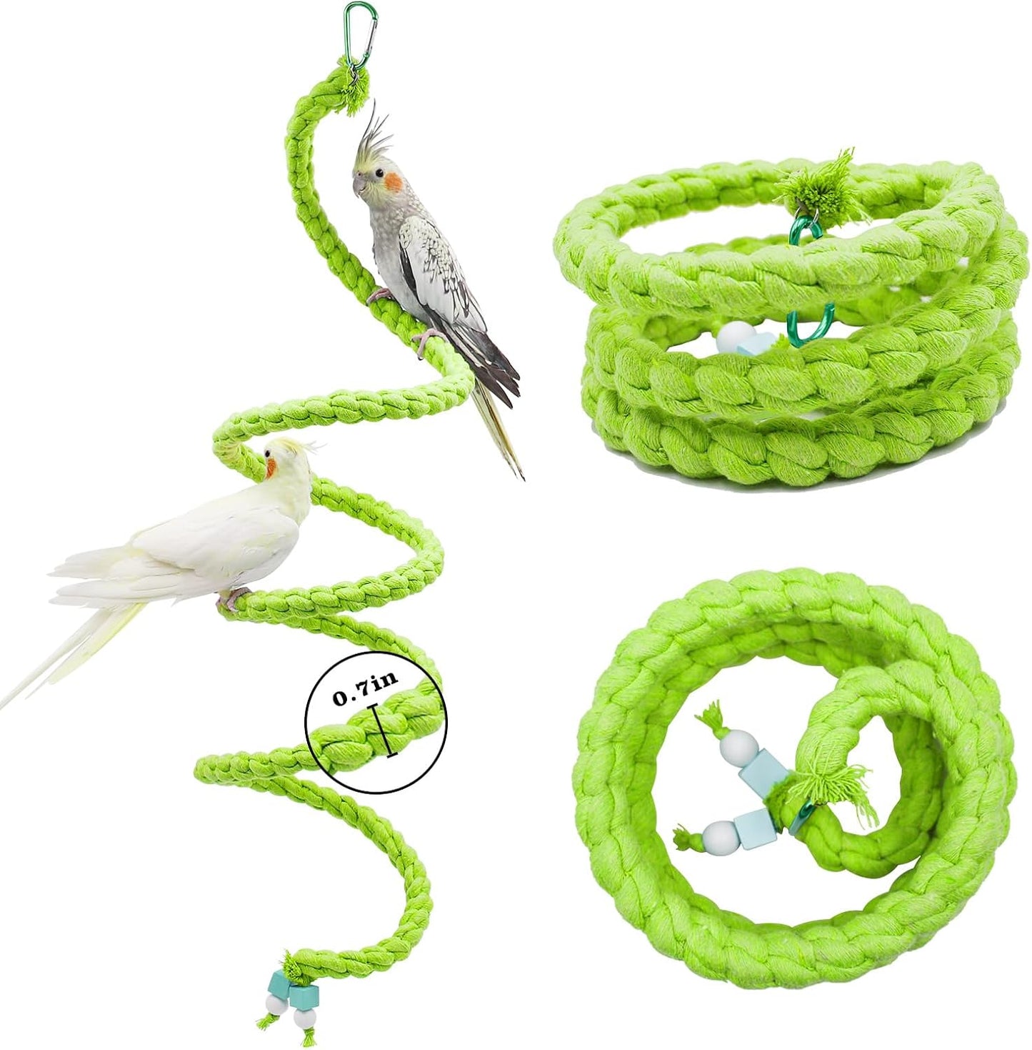 Dnoifne Spiral Rope Perch, Swing, Cage Stand Pole Accessories, Climbing Toy for Parrot Parakeet Budgies Lovebirds Cockatiels, Green