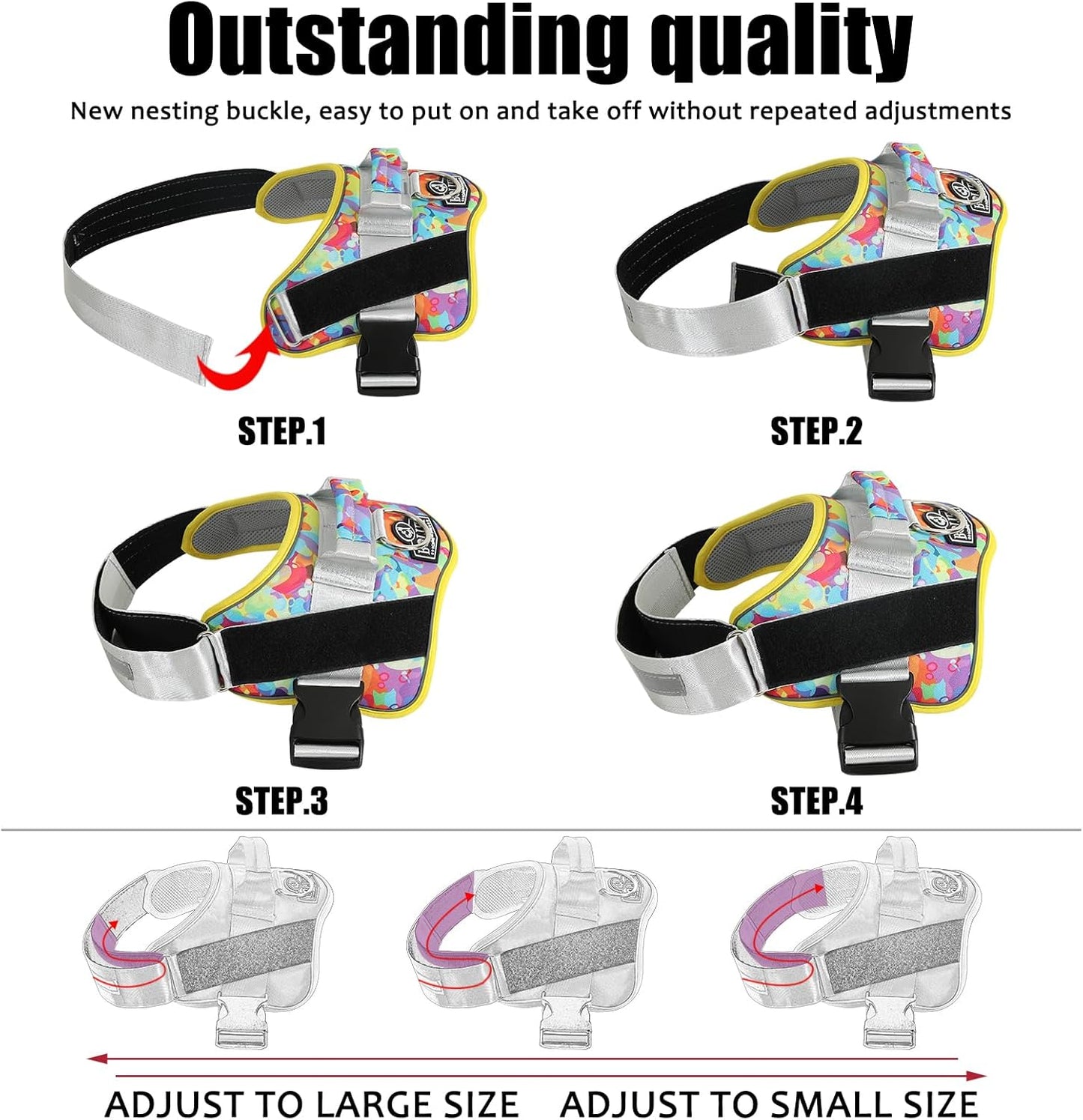 Bolux Dog Harness, No-Pull Reflective Dog Vest, Breathable Adjustable Pet Harness with Handle for Outdoor Walking - No More Pulling, Tugging or Choking (Medium (Pack of 1), Watercolour)