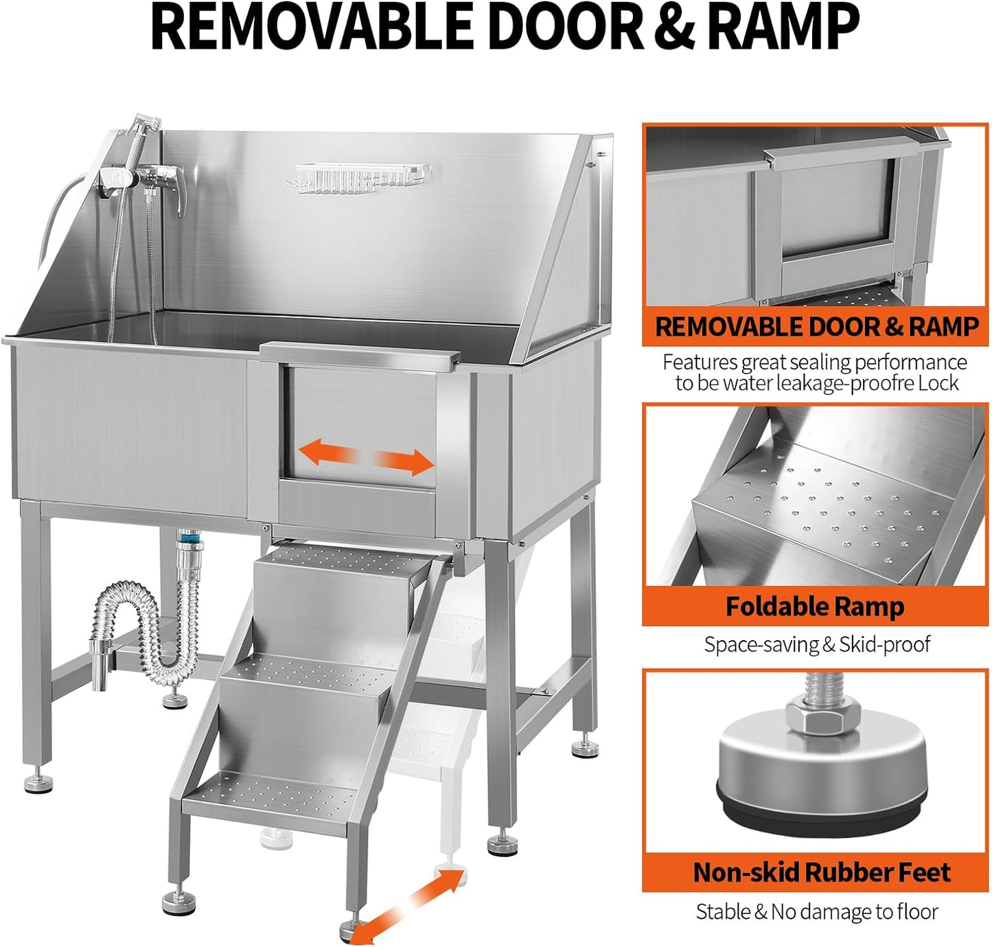 38 Inch Dog Bathing Station for Large Dogs, Stainless Steel Dog Pet Washing Station, Professional Dog Grooming Tub, Pet Wash Bath Station,Right Door
