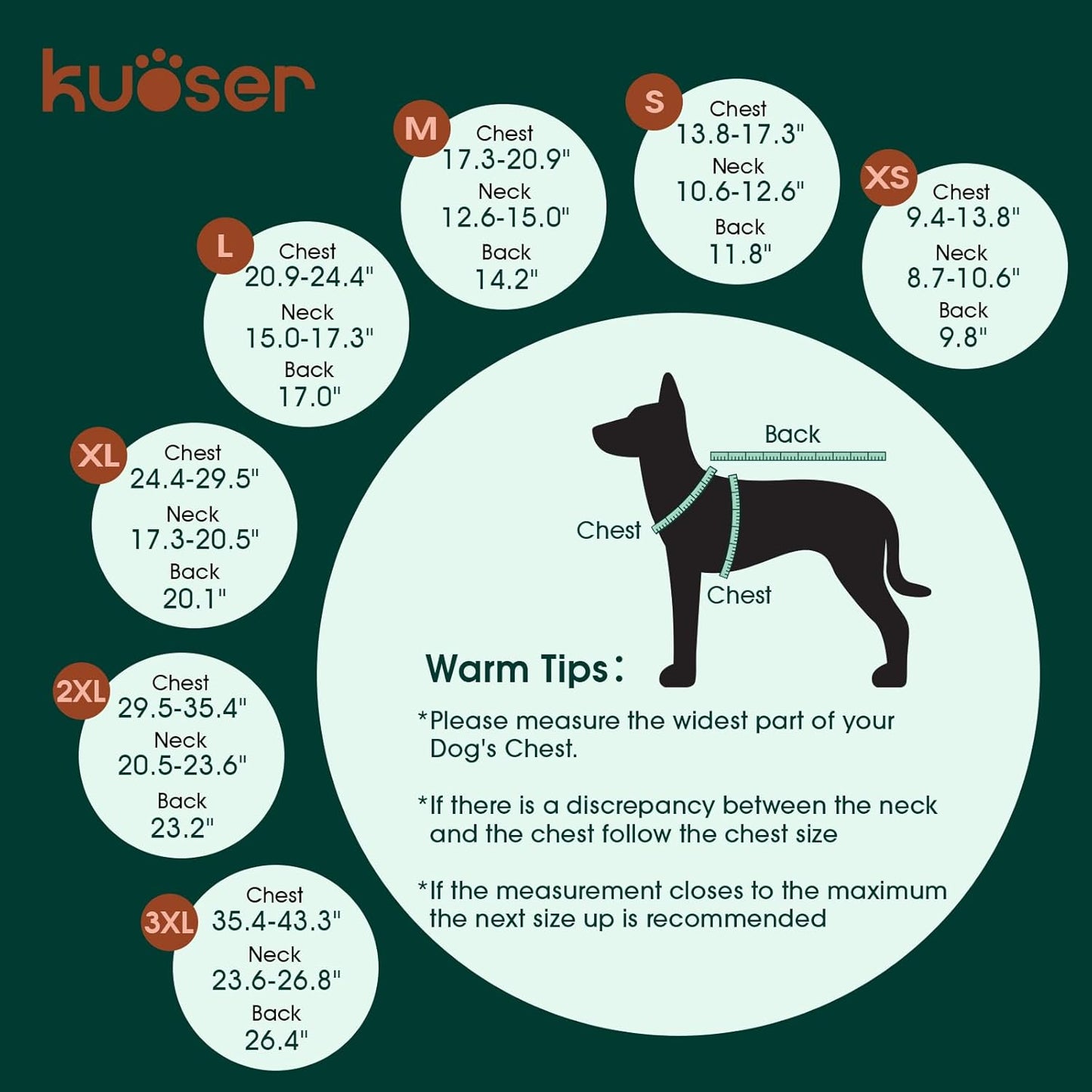 Kuoser Warm Dog Coat, Waterproof Dog Jacket for Extra Large Dogs, Adjustable Durable XXL Doggie Winter Coat Reversible Puppy Cold Weather Apparel from Small to Large Breed, Green XXL