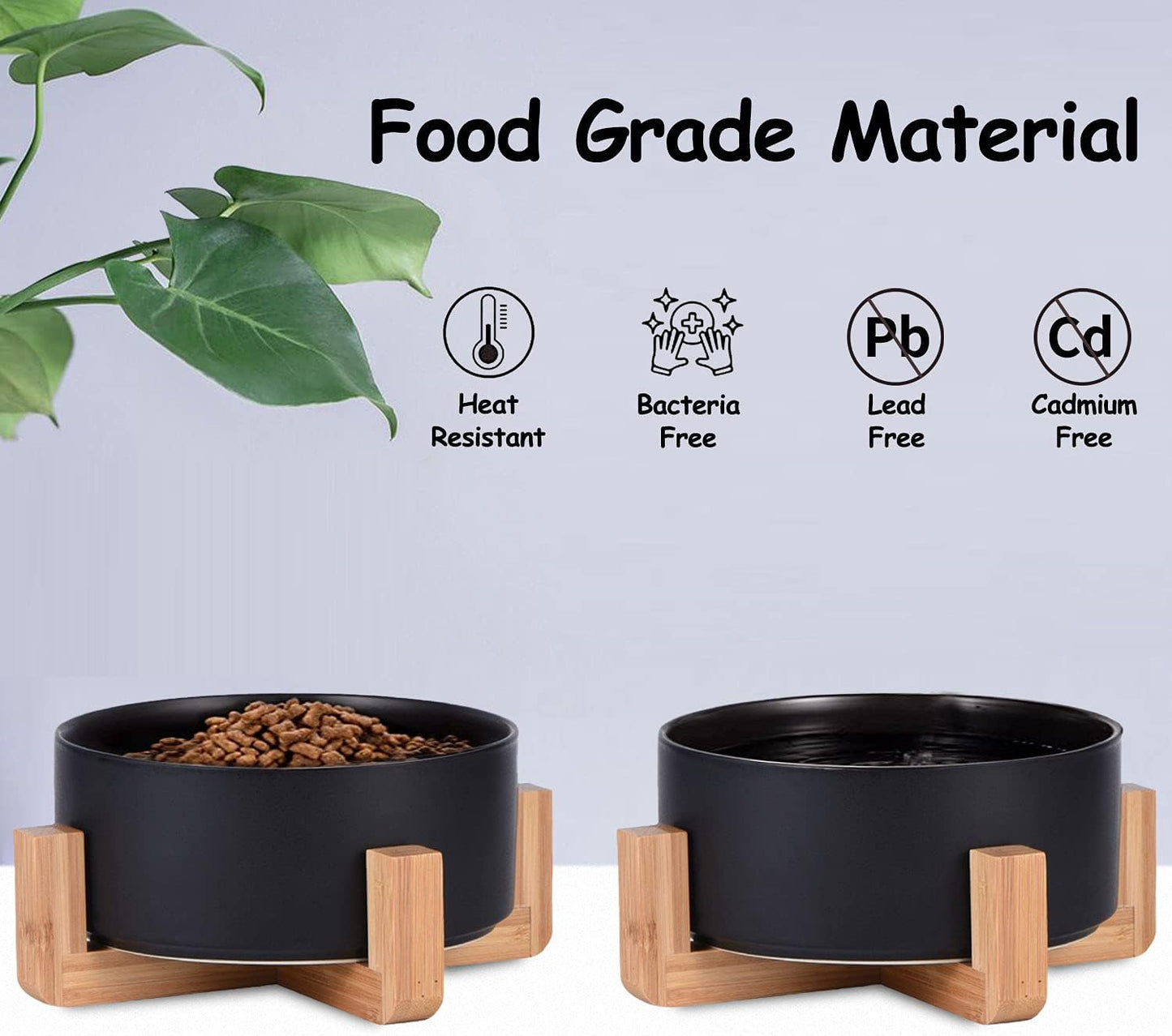 Petygooing Ceramic Black Cat Dog Bowl Set with Stand,Pet Food and Water Dish,Medium Pet Bowls Anti-Slip Set of 2 Cat Bowls-Pet Food Dishes- Small Medium Size Dog (28 OZ /3.6 Cups)