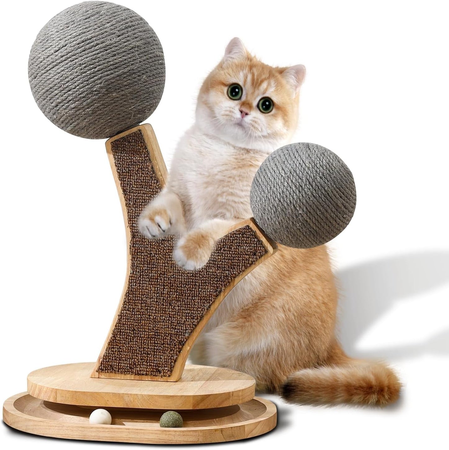 Tree-Shaped Cat Scratching Post with Vertical Cat Scratcher, Interactive Toy Balls, Handmade Cat Furniture with Natural Materials, Cute Kitten Scratch Post, Easy-to-Clean