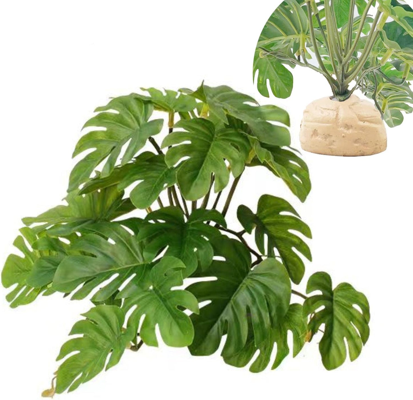 Reptile Plants for Terrarium Decor,Amphibian Habitat Decor,Artificial Plants for Gecko Chameleon Snake Tortoise Tank Accessories with Base (Monstera deliciosa)
